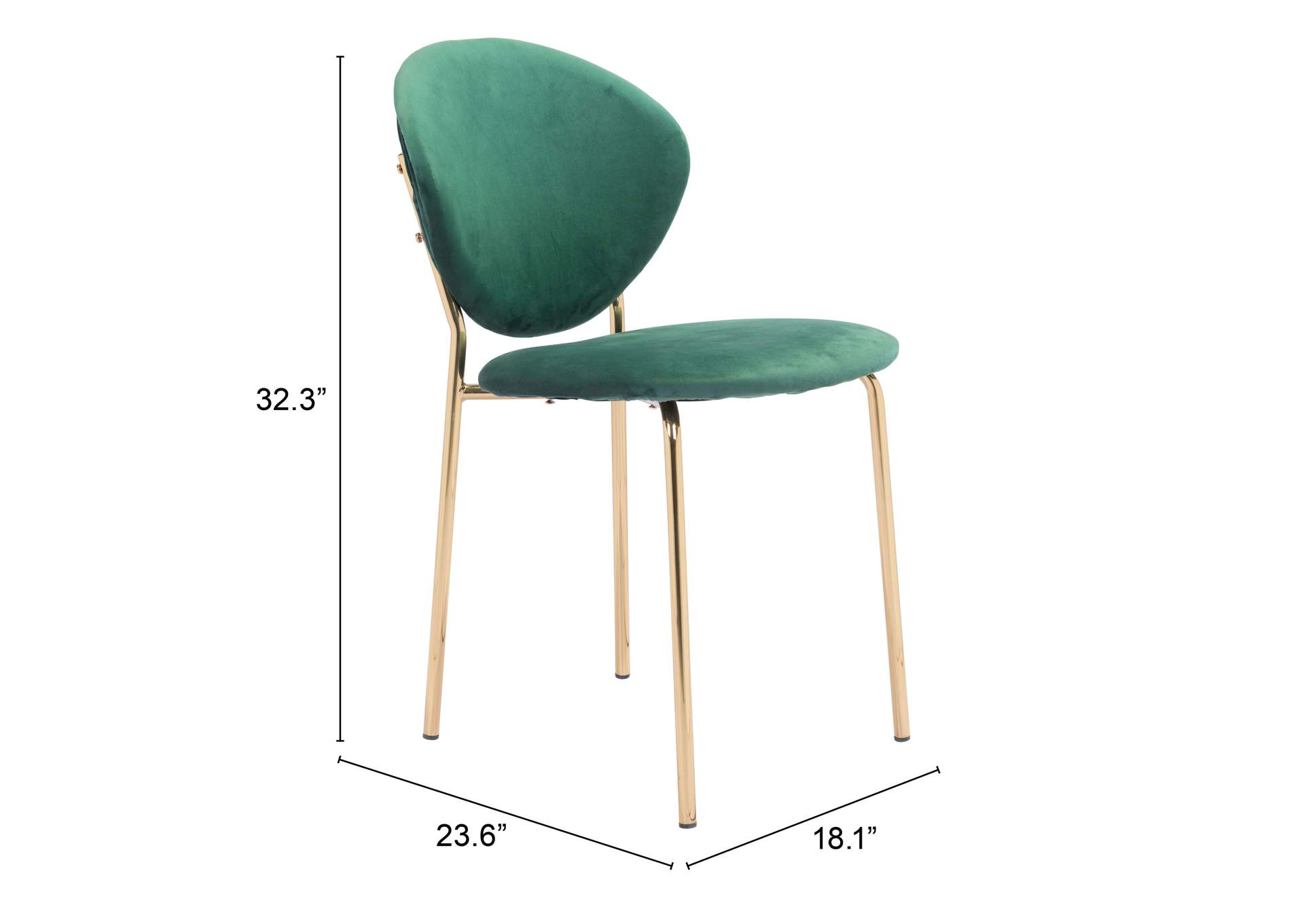Clyde Dining Chair (Set Of 2) Green & Gold,Zuo