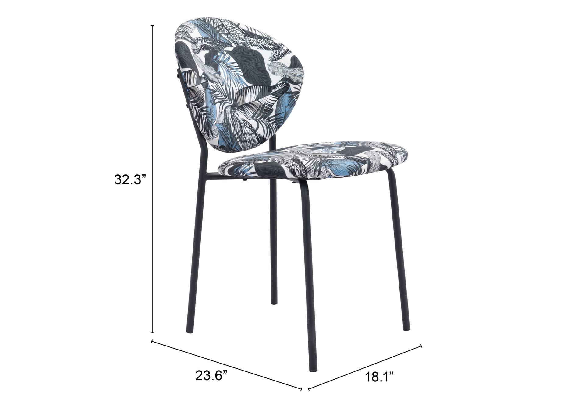 Clyde Dining Chair (Set Of 2) Leaf Print & Black,Zuo