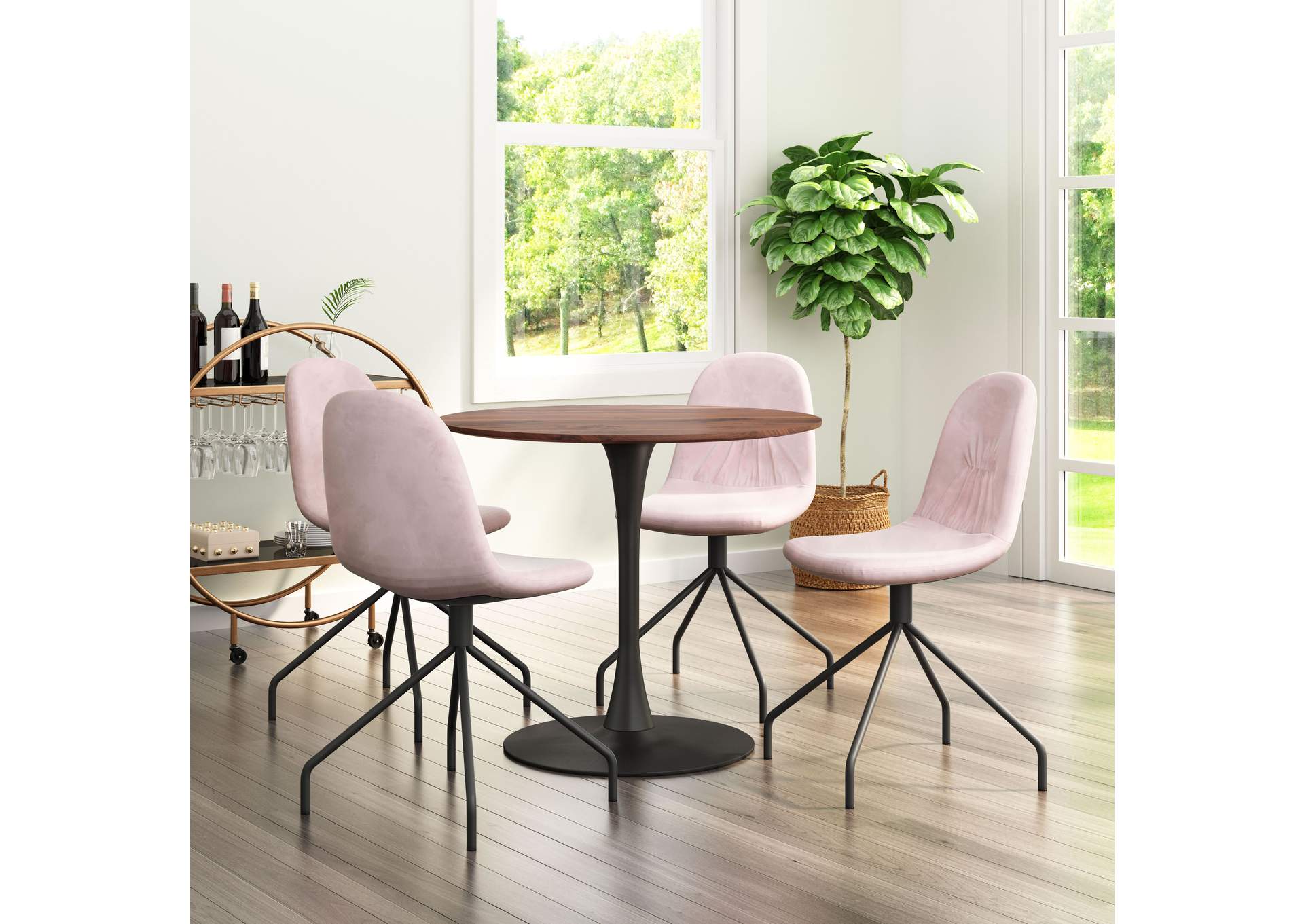 Slope Dining Chair (Set Of 2) Pink,Zuo