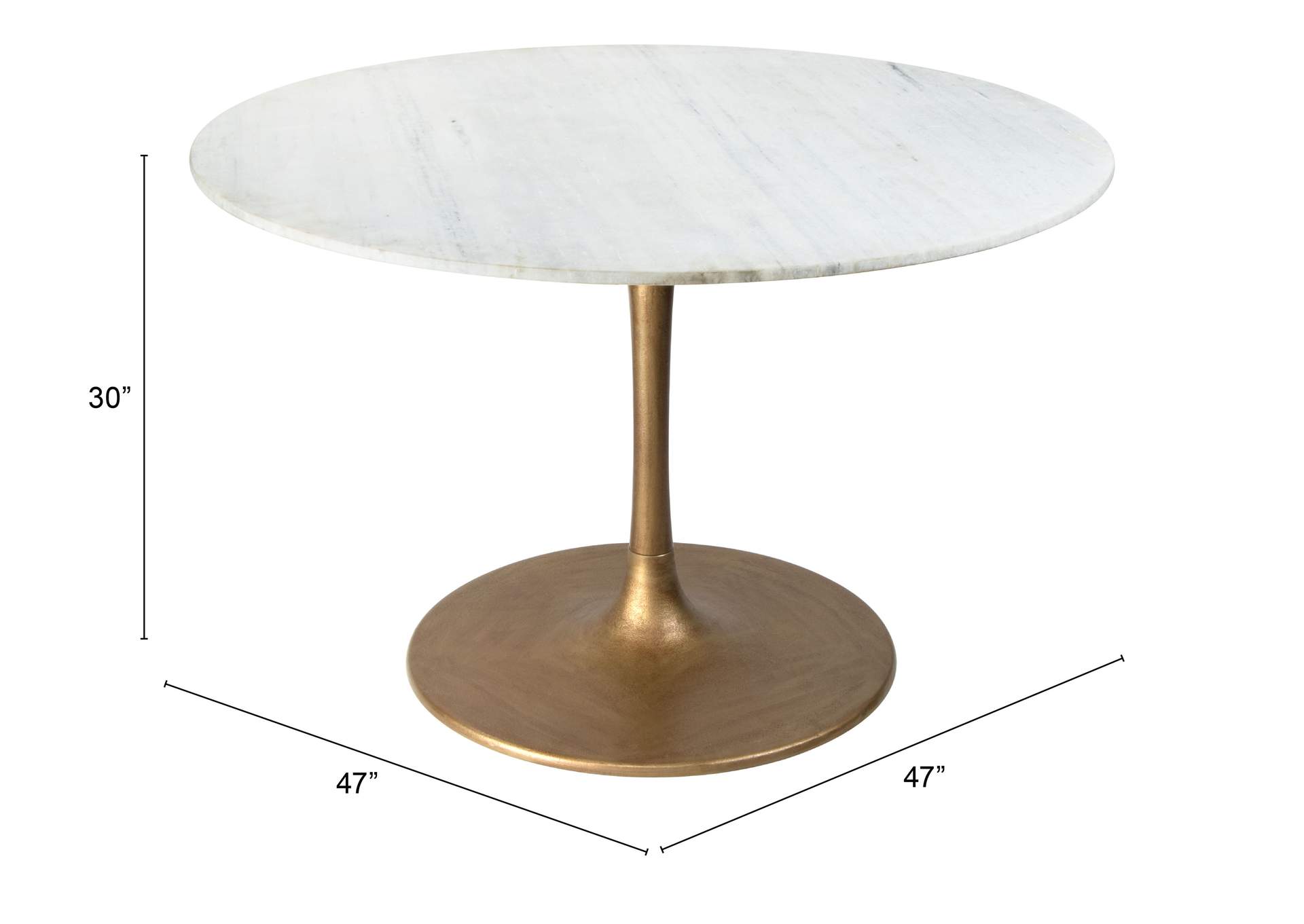 Ithaca Dining Table White & Gold,Zuo