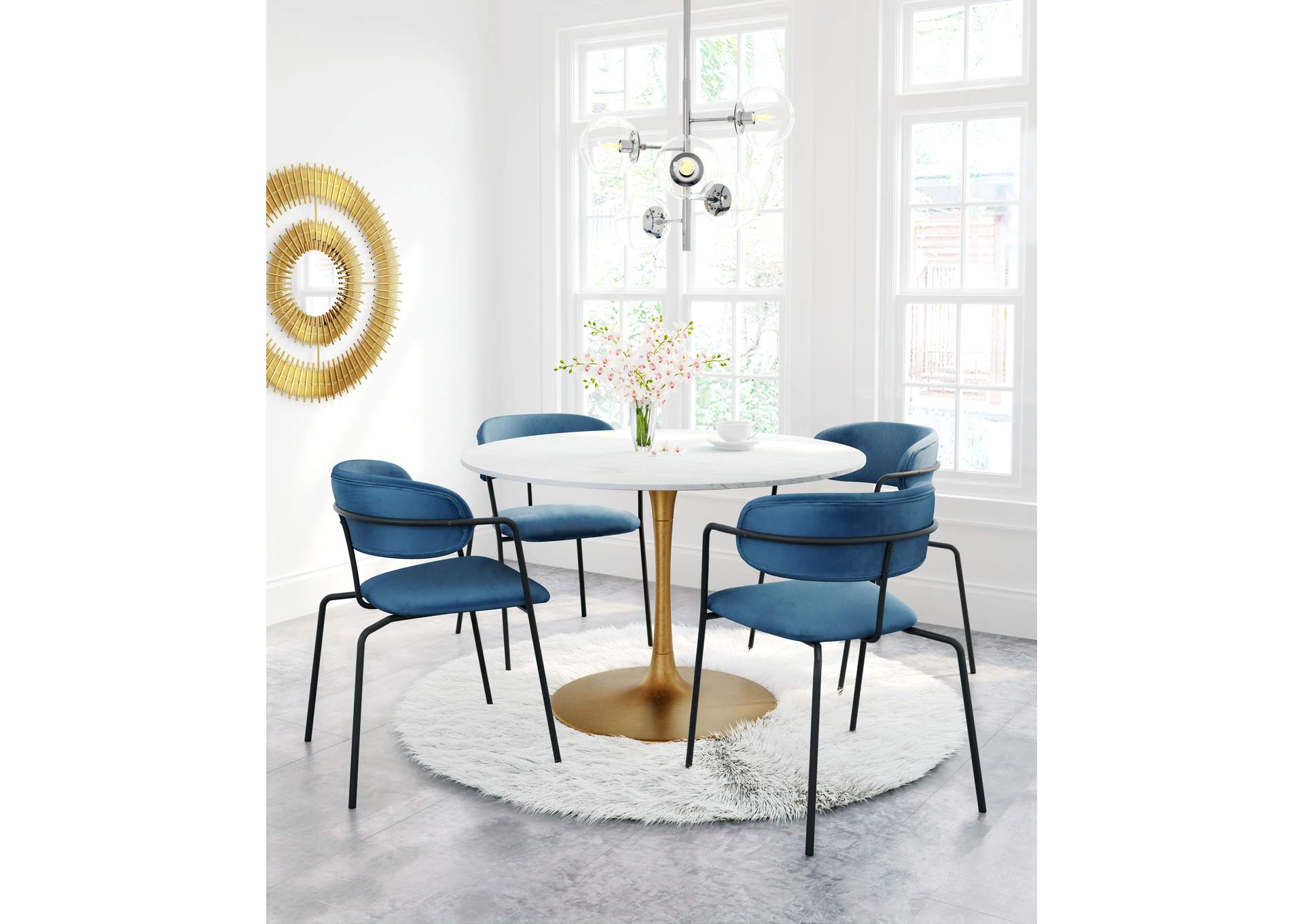 Ithaca Dining Table White & Gold,Zuo