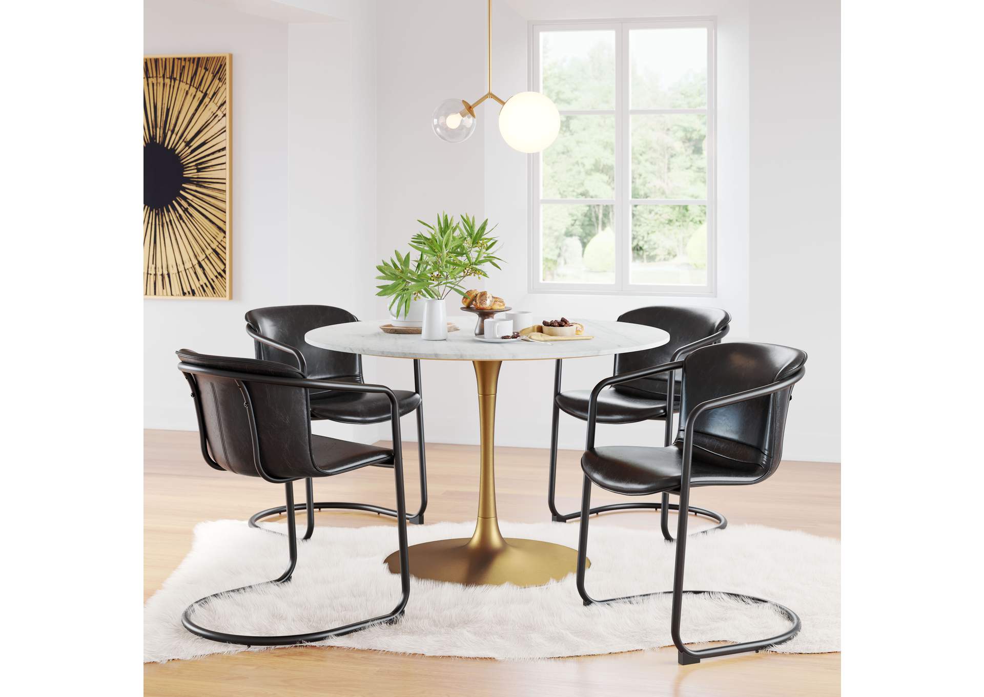 Ithaca Dining Table White & Gold,Zuo