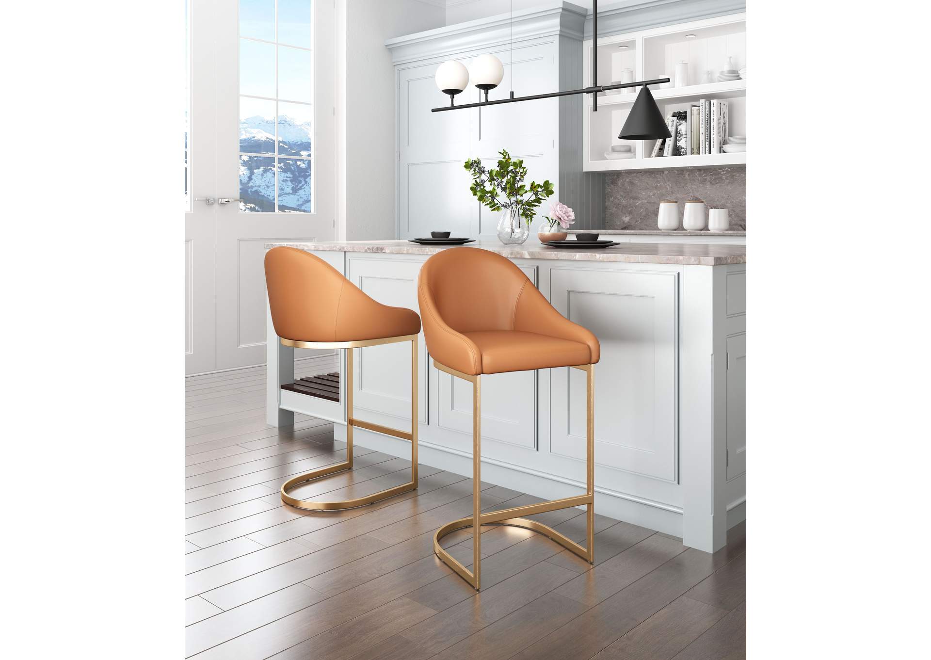 Scott Counter Stool Tan & Gold,Zuo