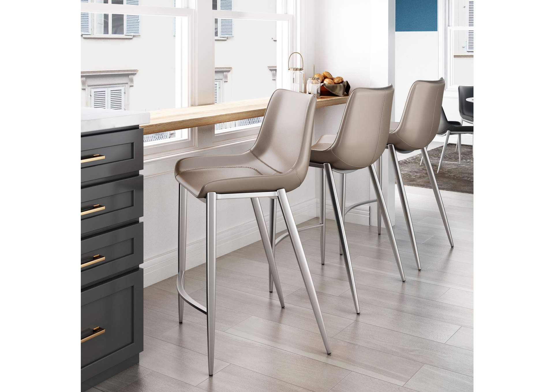 Magnus Counter Stool (Set Of 2) Brown & Silver,Zuo