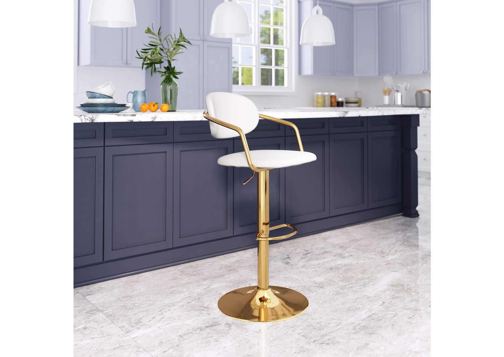 Gusto Barstool White & Gold,Zuo