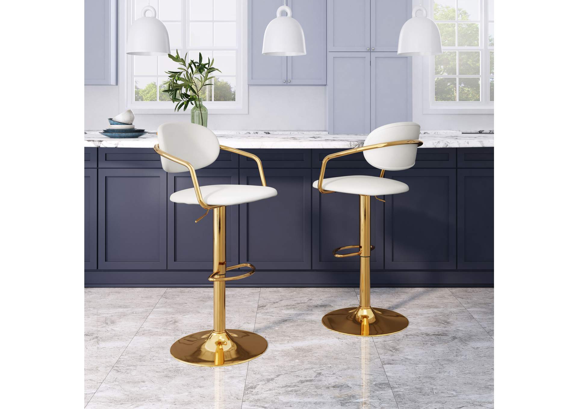Gusto Barstool White & Gold,Zuo