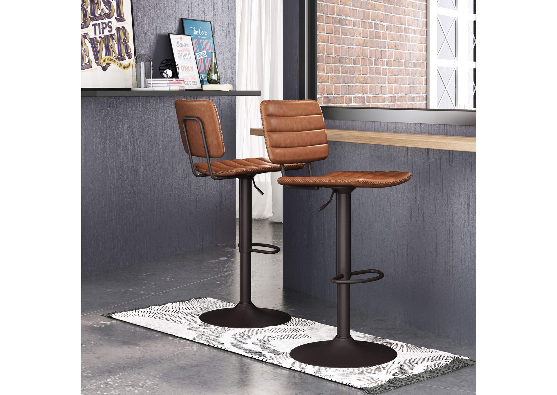Holden Barstool Vintage Brown & Dark Bronze,Zuo