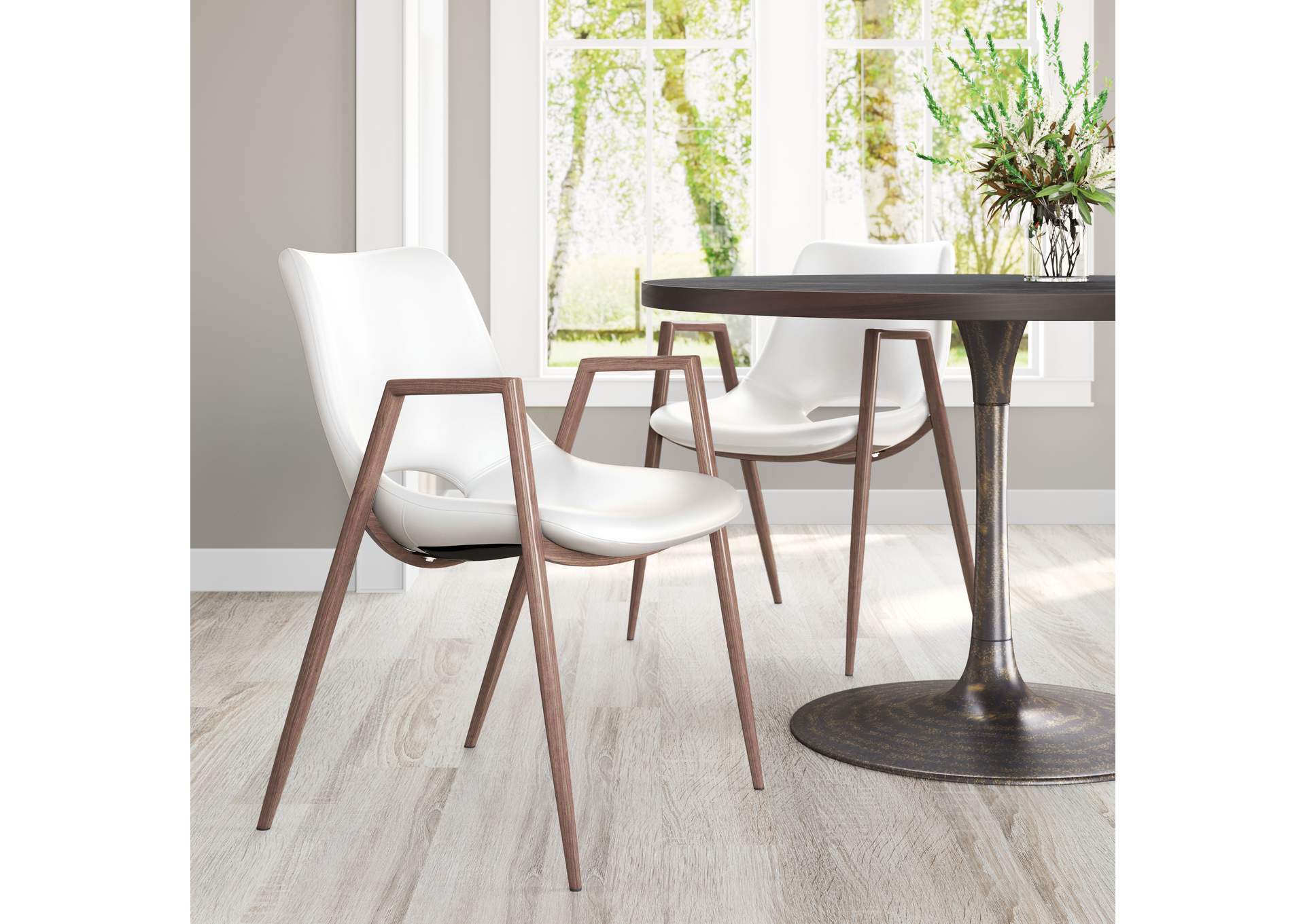 Desi Dining Chair (Set Of 2) White & Walnut,Zuo