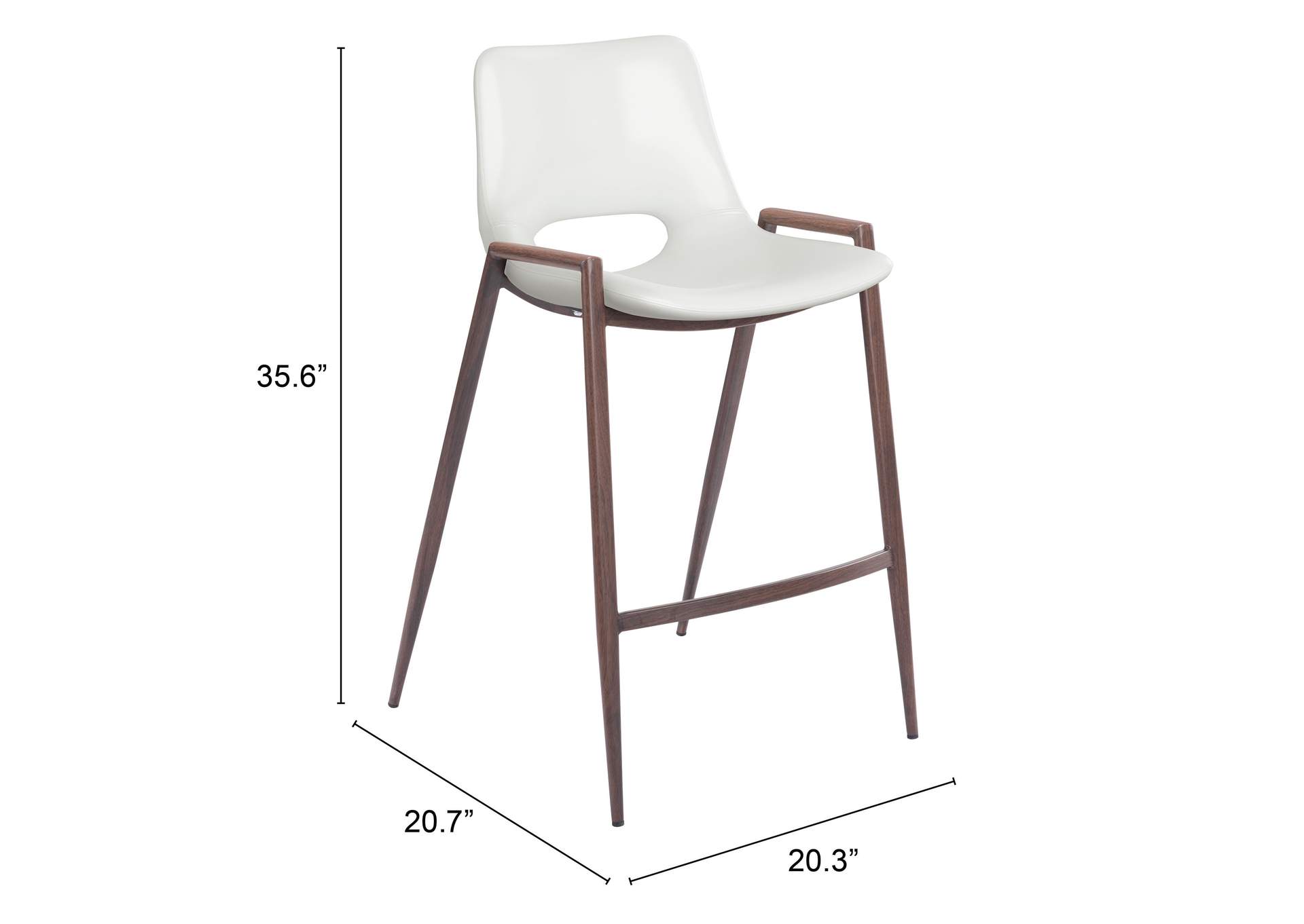 Desi Counter Stool (Set Of 2) White & Walnut,Zuo