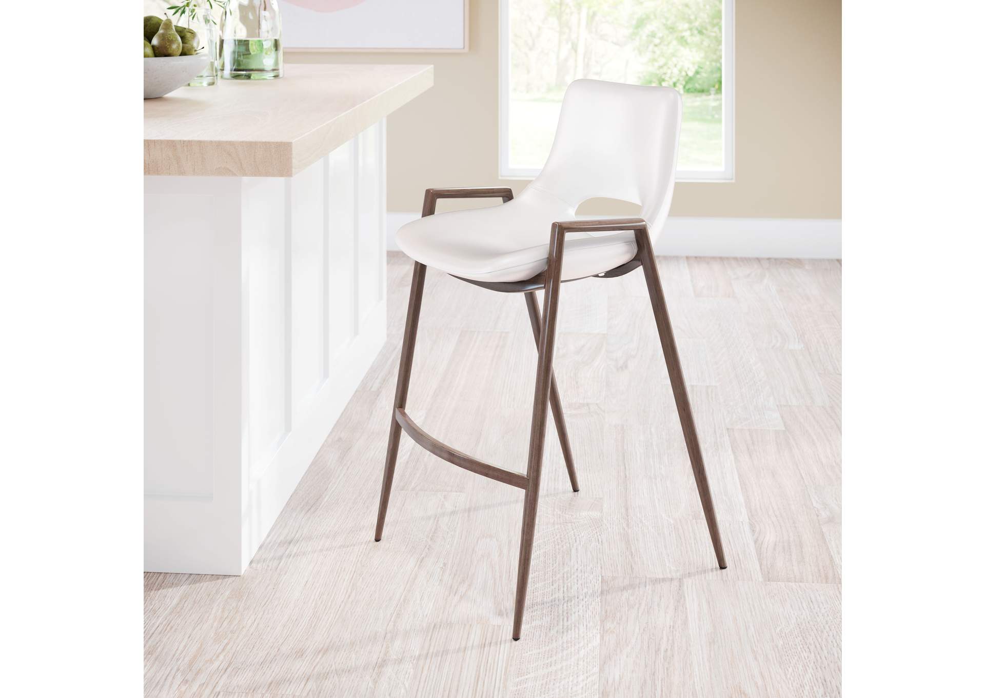 Desi Counter Stool (Set Of 2) White & Walnut,Zuo