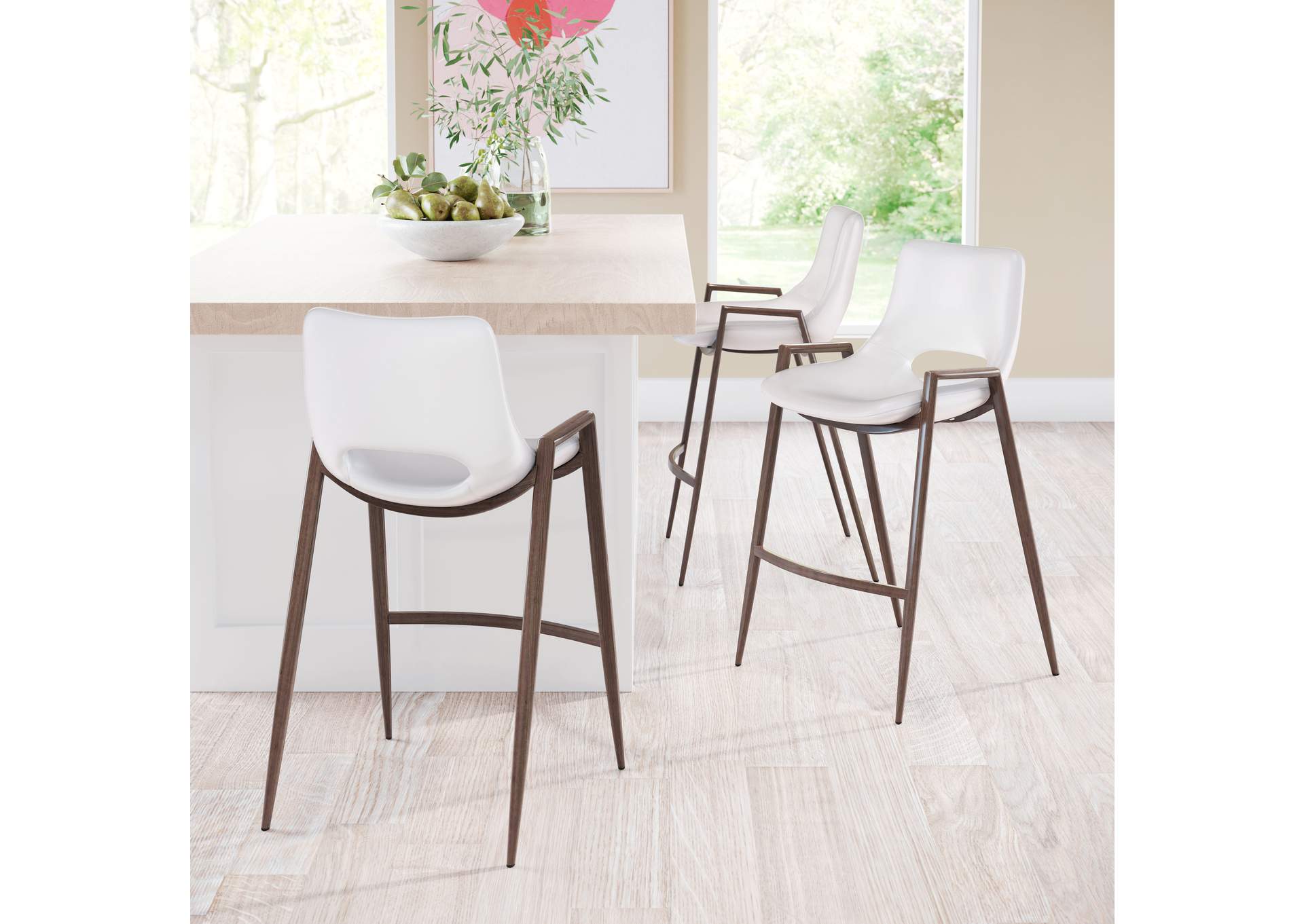 Desi Counter Stool (Set Of 2) White & Walnut,Zuo