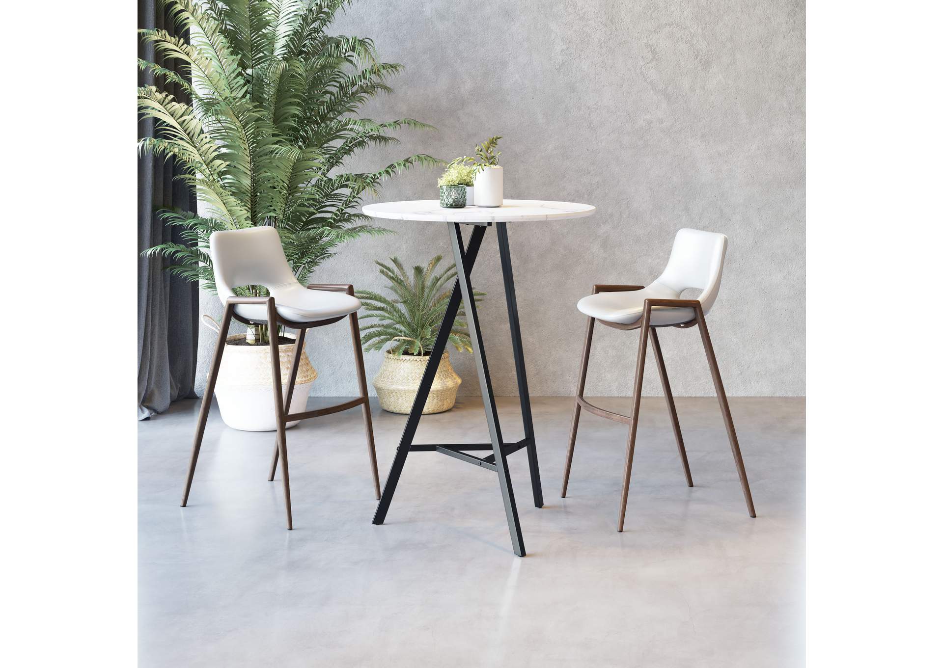 Desi Barstool (Set Of 2) White & Walnut,Zuo