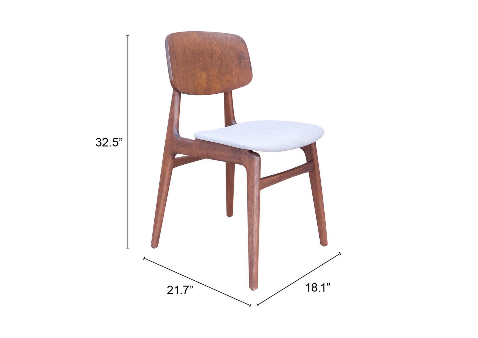Othello Dining Chair (Set Of 2) Light Gray & Walnut,Zuo