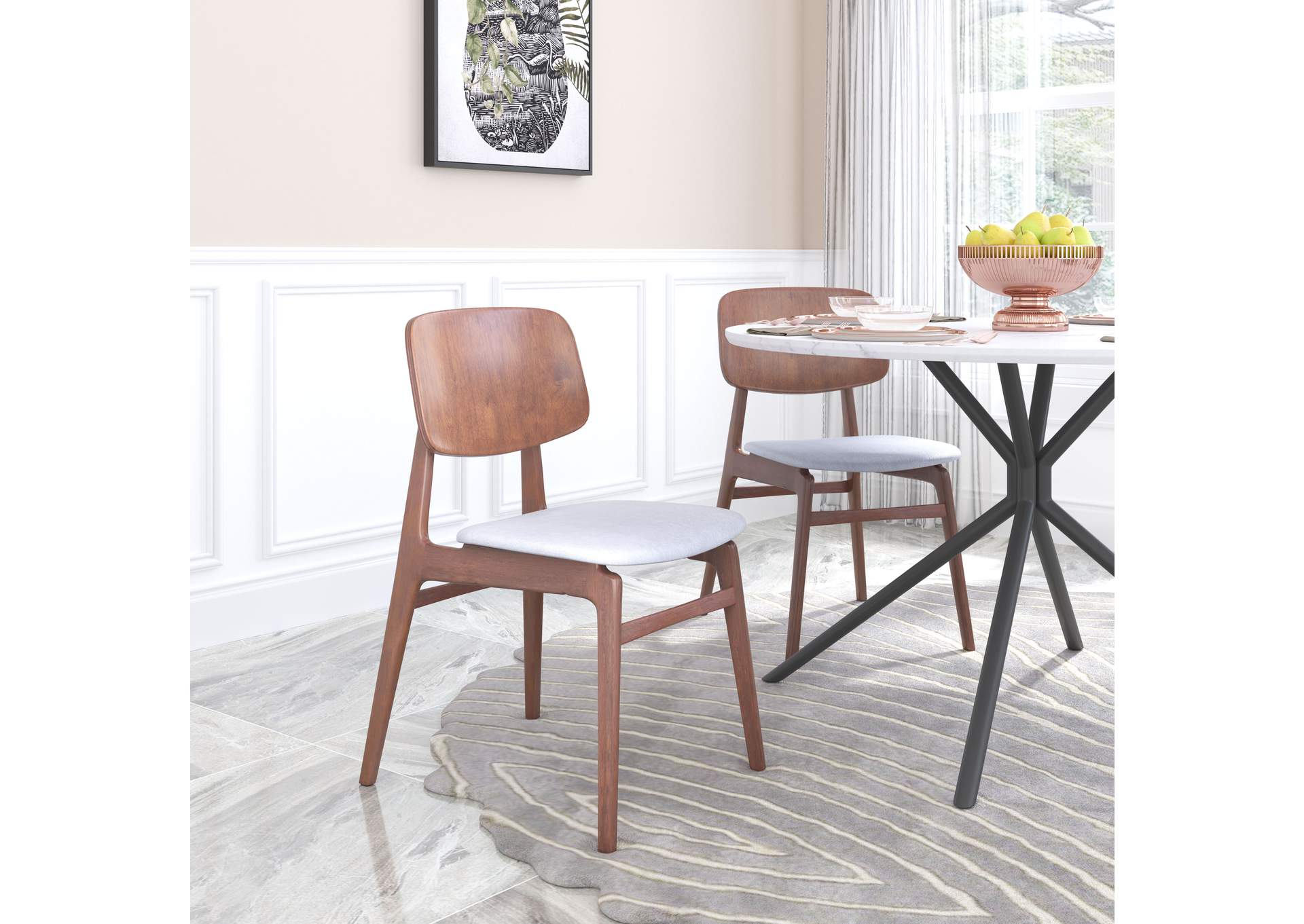 Othello Dining Chair (Set Of 2) Light Gray & Walnut,Zuo