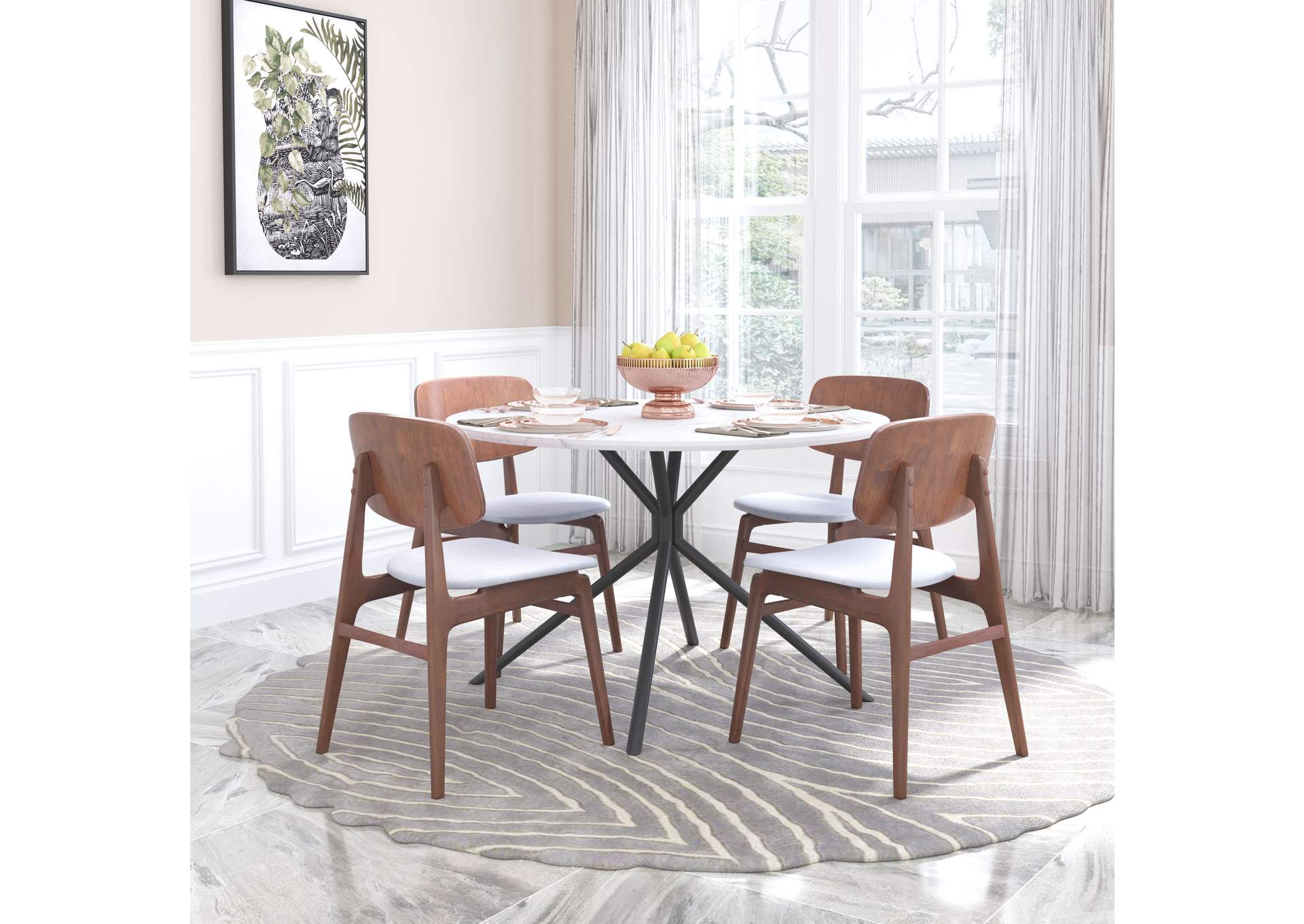 Othello Dining Chair (Set Of 2) Light Gray & Walnut,Zuo