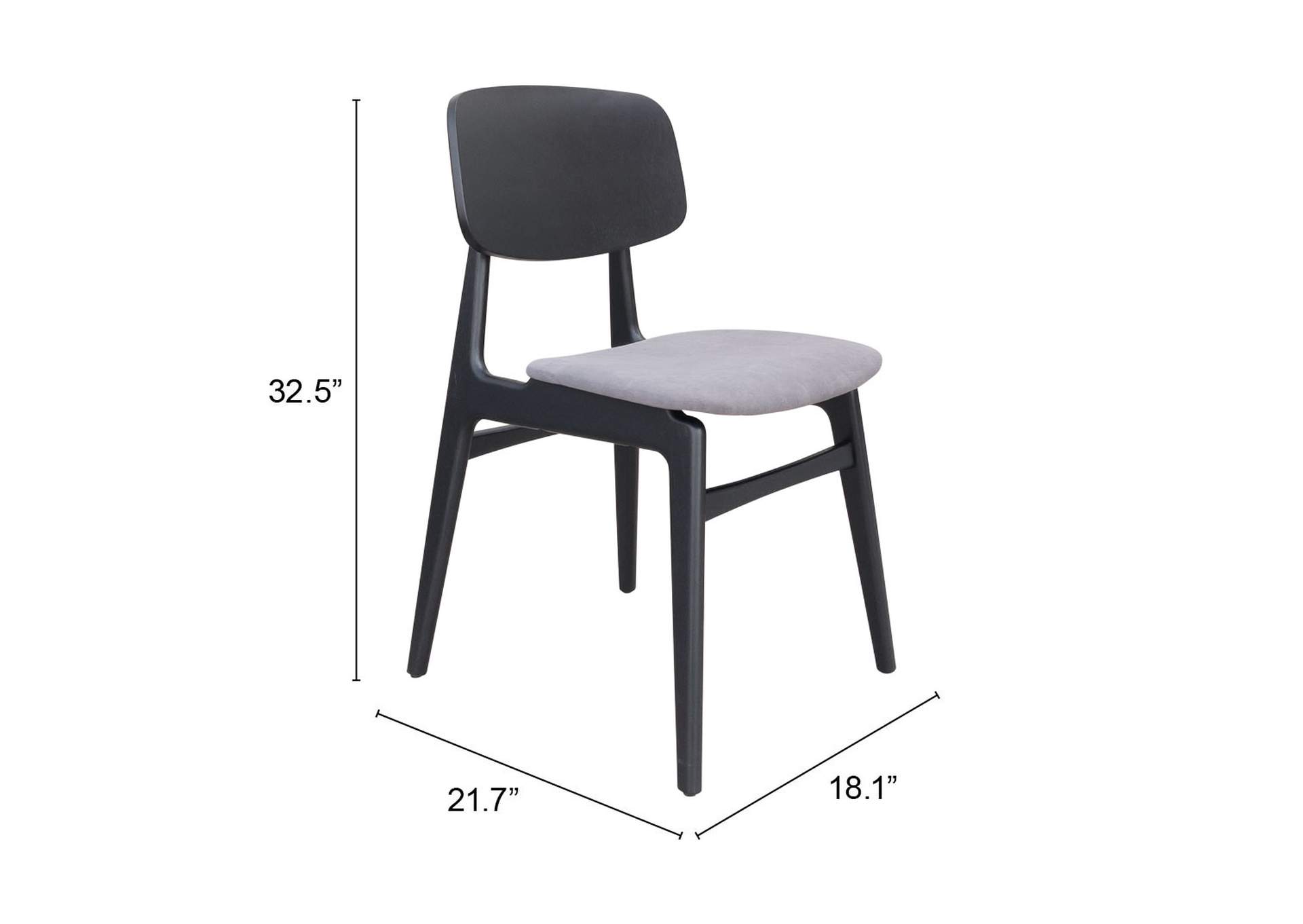 Othello Dining Chair (Set Of 2) Gray & Black,Zuo