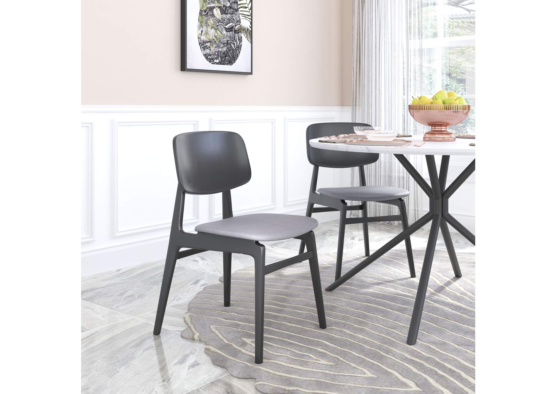 Othello Dining Chair (Set Of 2) Gray & Black,Zuo