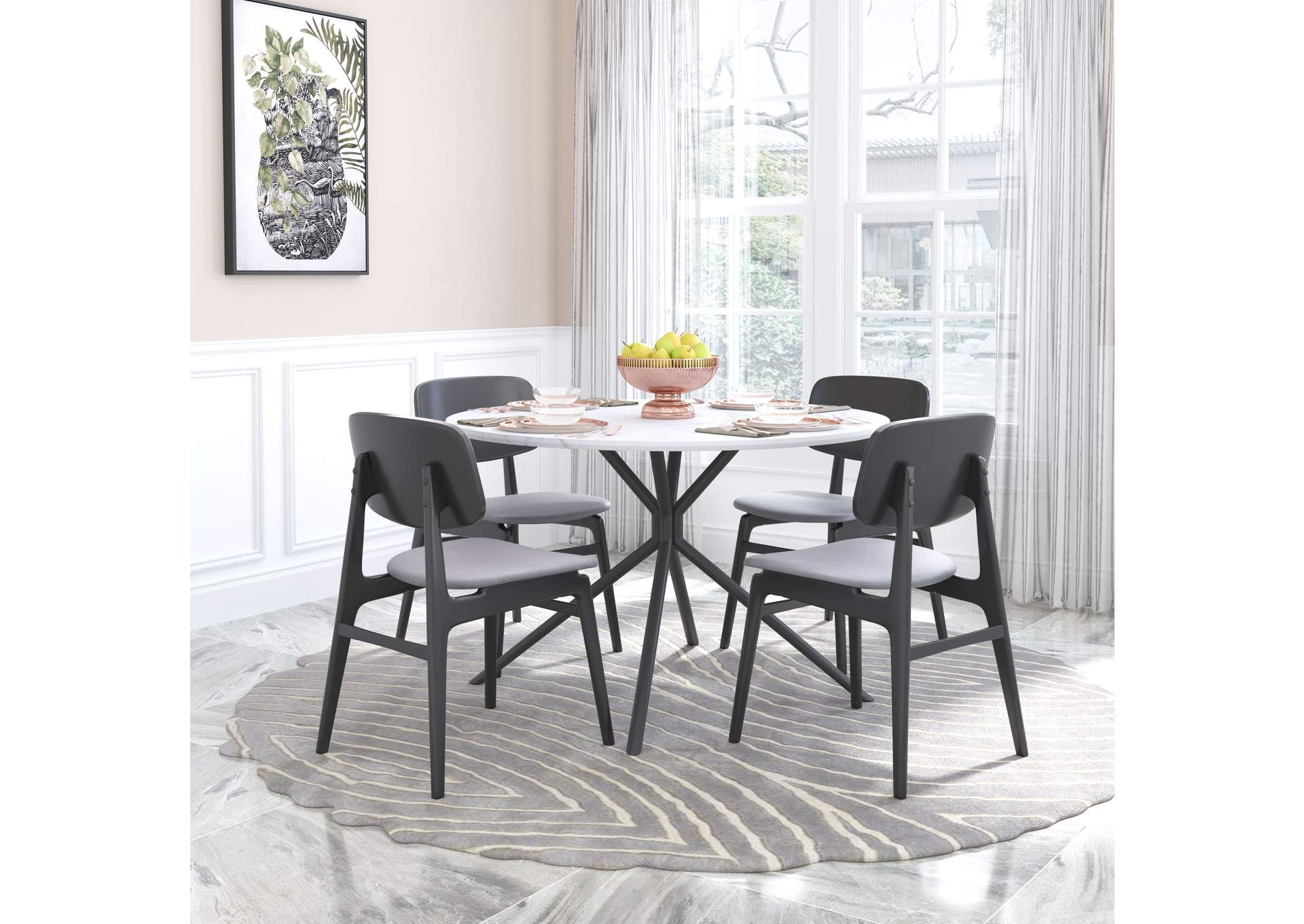 Othello Dining Chair (Set Of 2) Gray & Black,Zuo