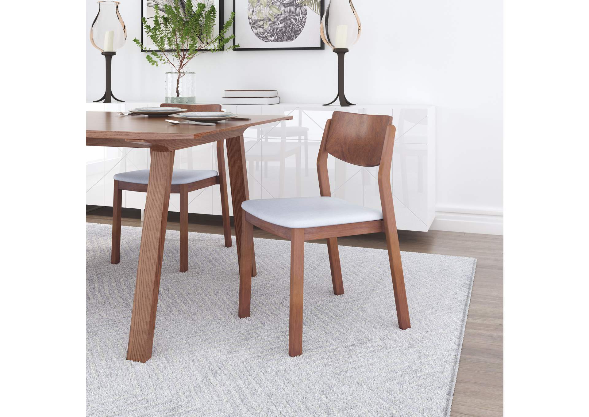Desdamona Dining Chair (Set Of 2) Light Gray & Walnut,Zuo