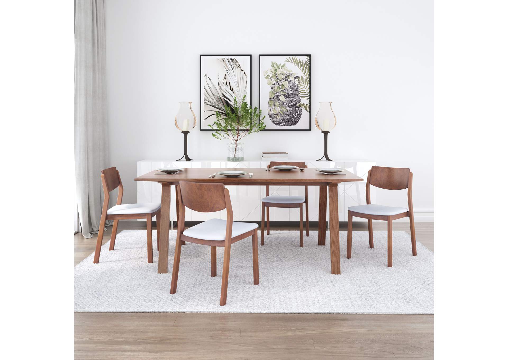 Desdamona Dining Chair (Set Of 2) Light Gray & Walnut,Zuo