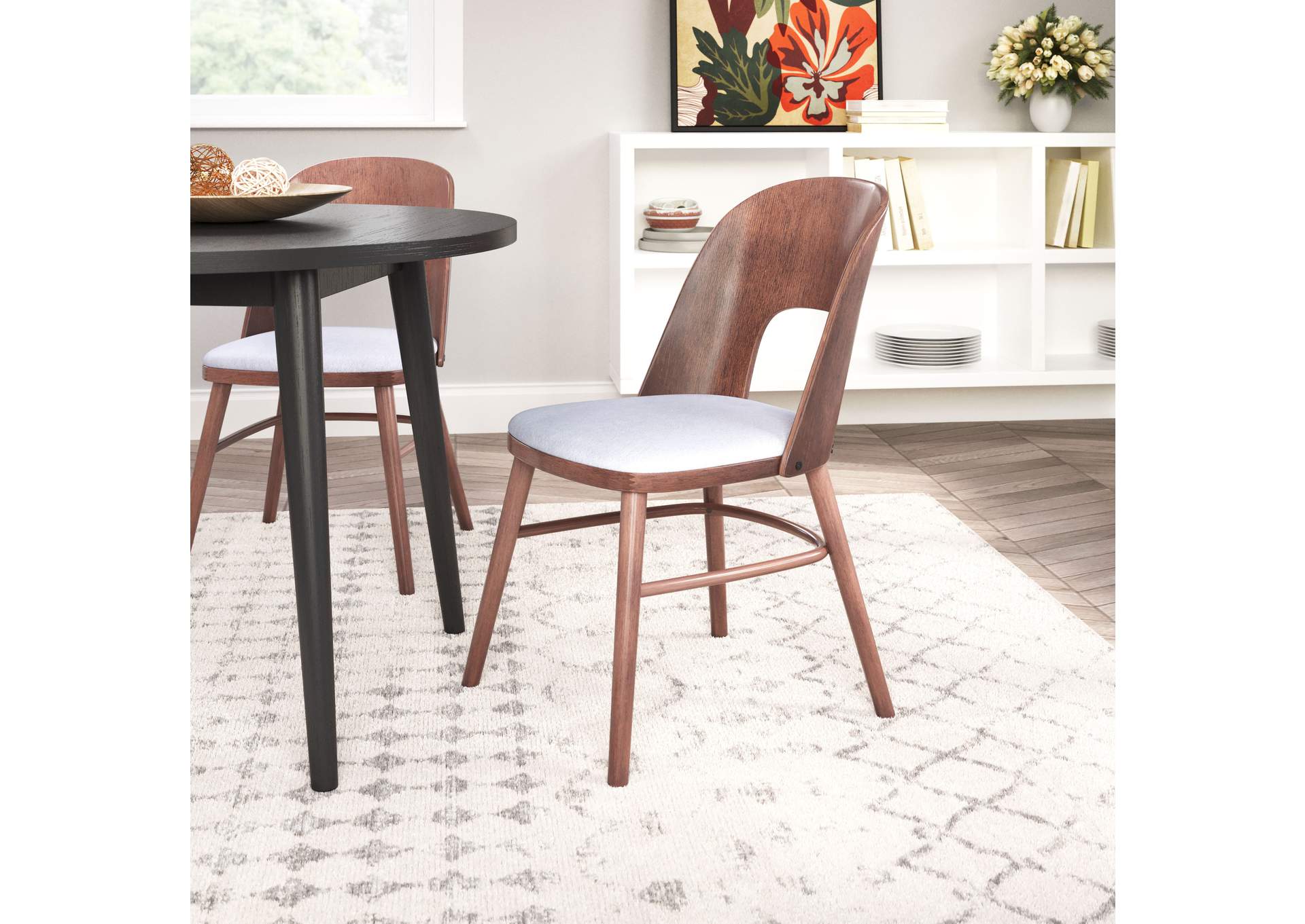 Iago Dining Chair (Set Of 2) Light Gray & Walnut,Zuo