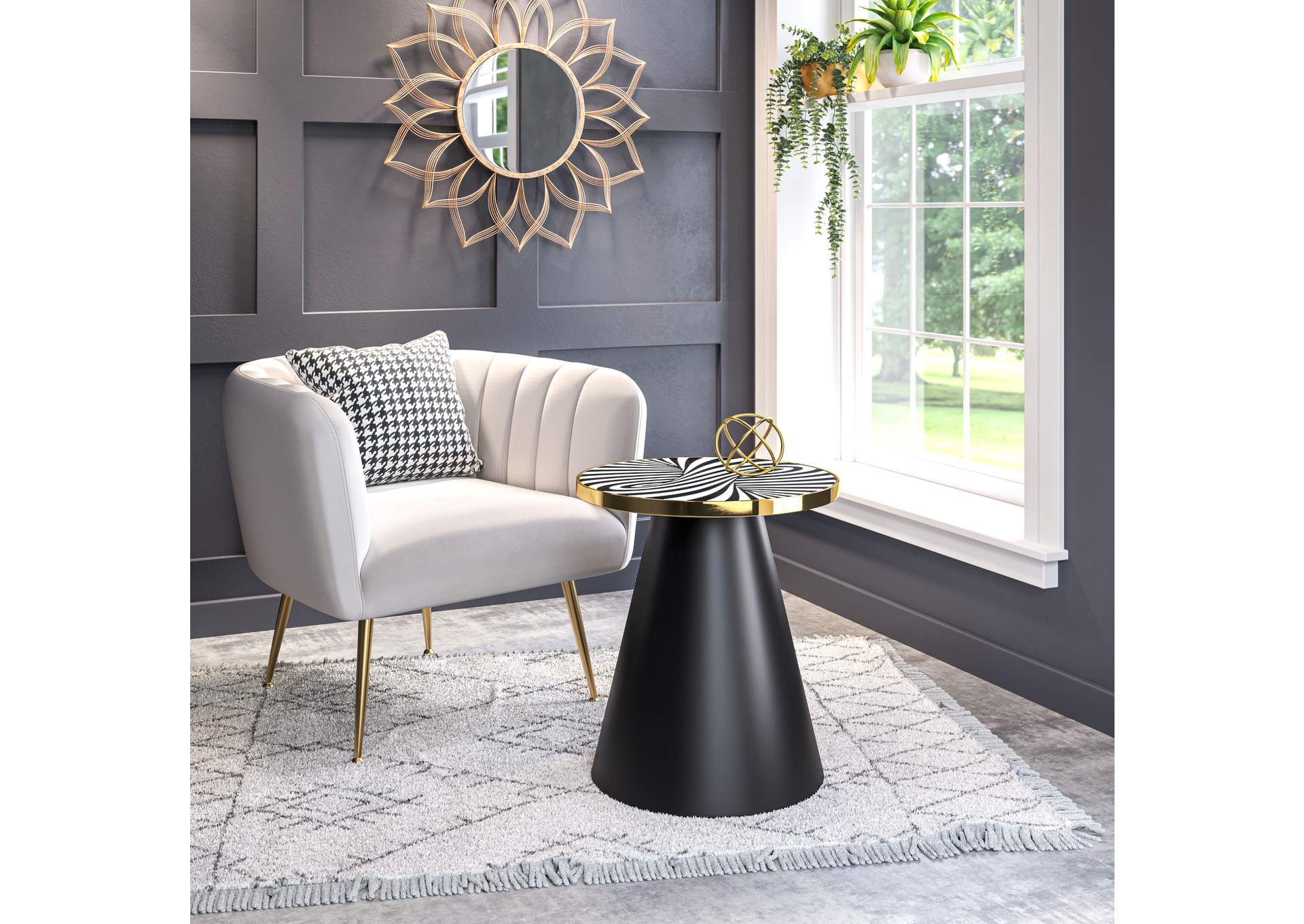 Fission Side Table White, Gold & Black,Zuo