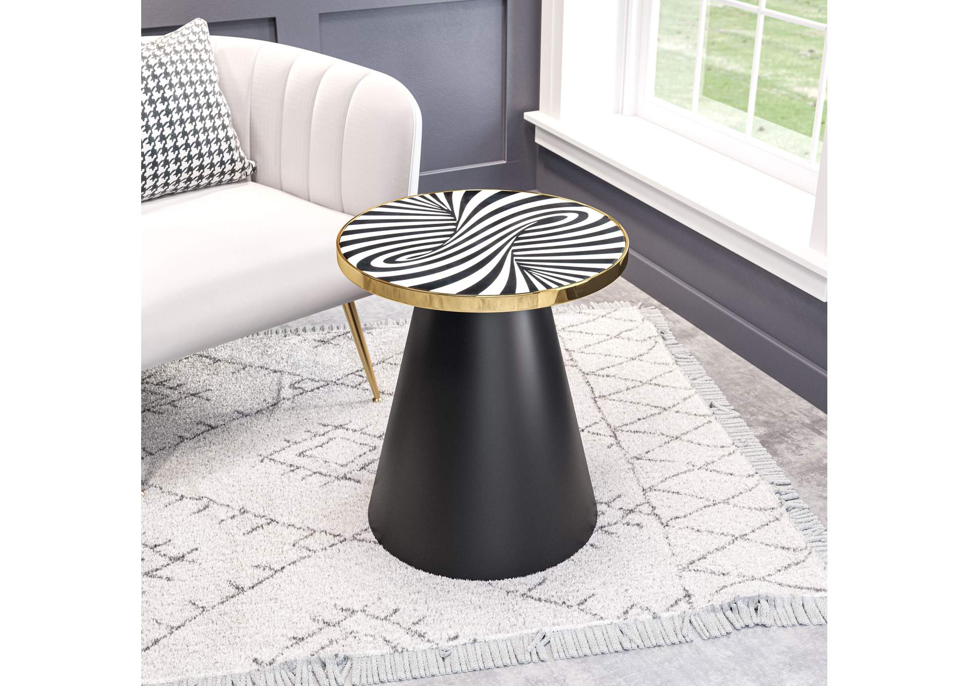 Fission Side Table White, Gold & Black,Zuo