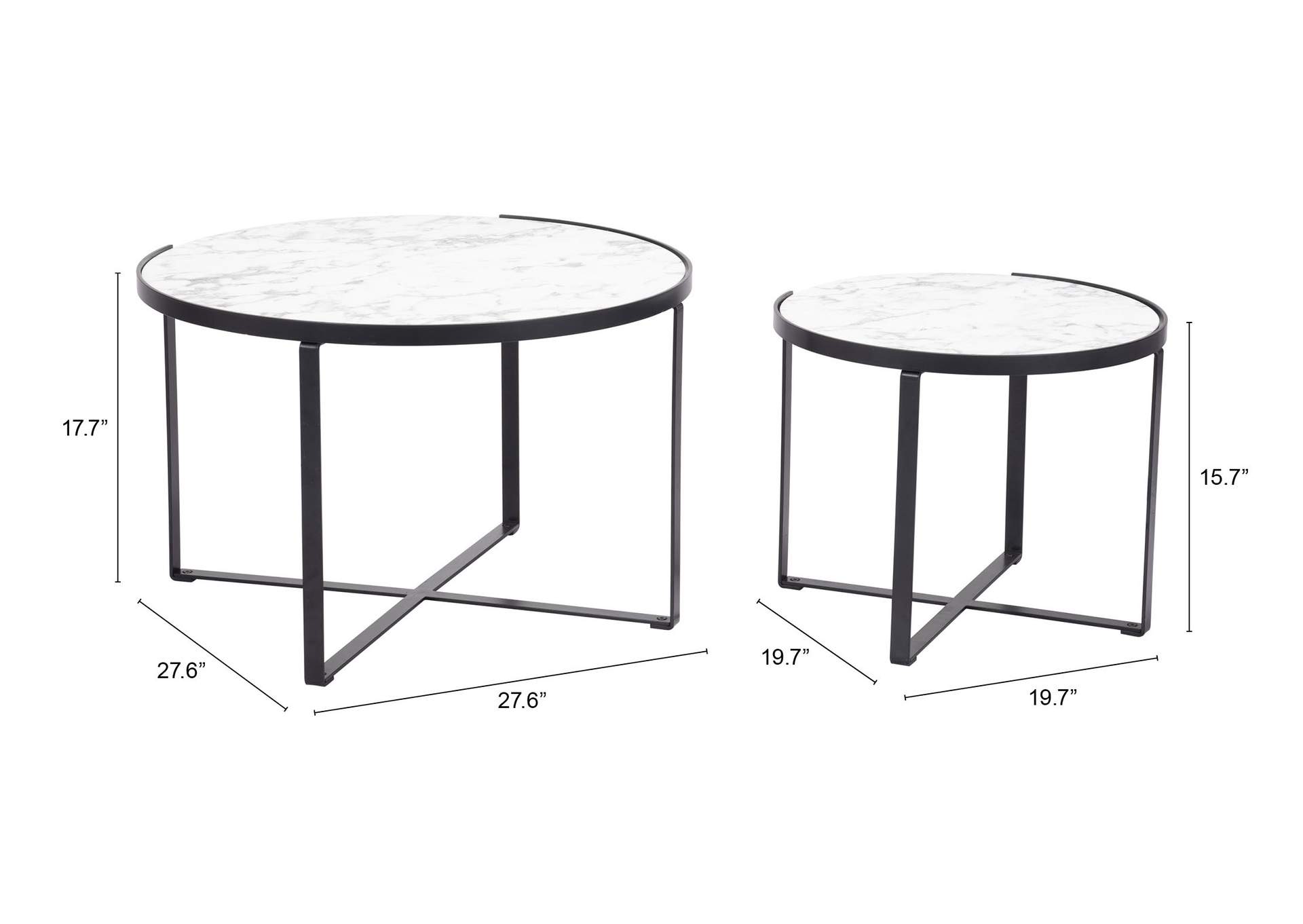 Brioche Coffee Table Set White & Black,Zuo