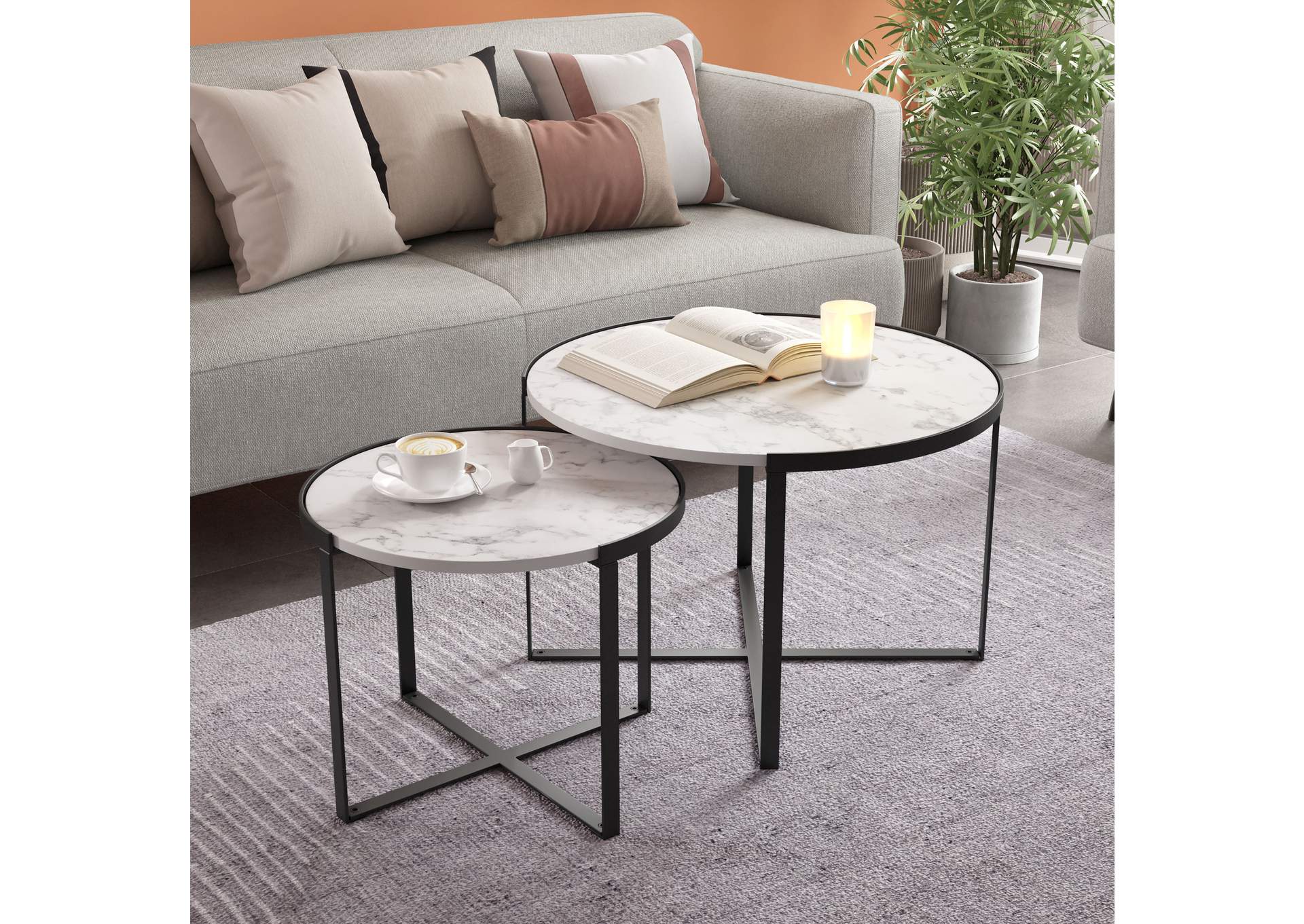 Brioche Coffee Table Set White & Black,Zuo