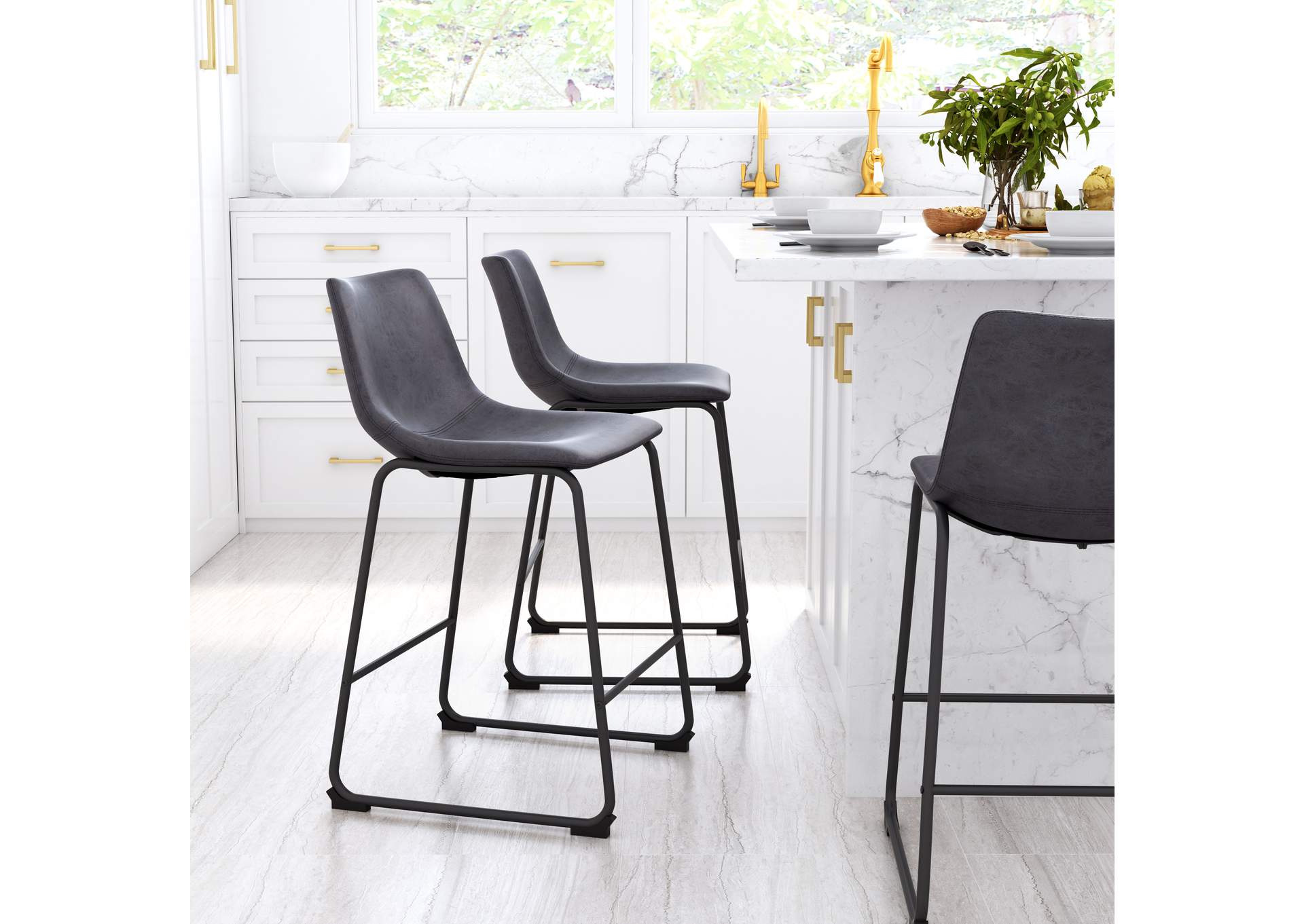 Smart Counter Stool (Set Of 2) Charcoal,Zuo