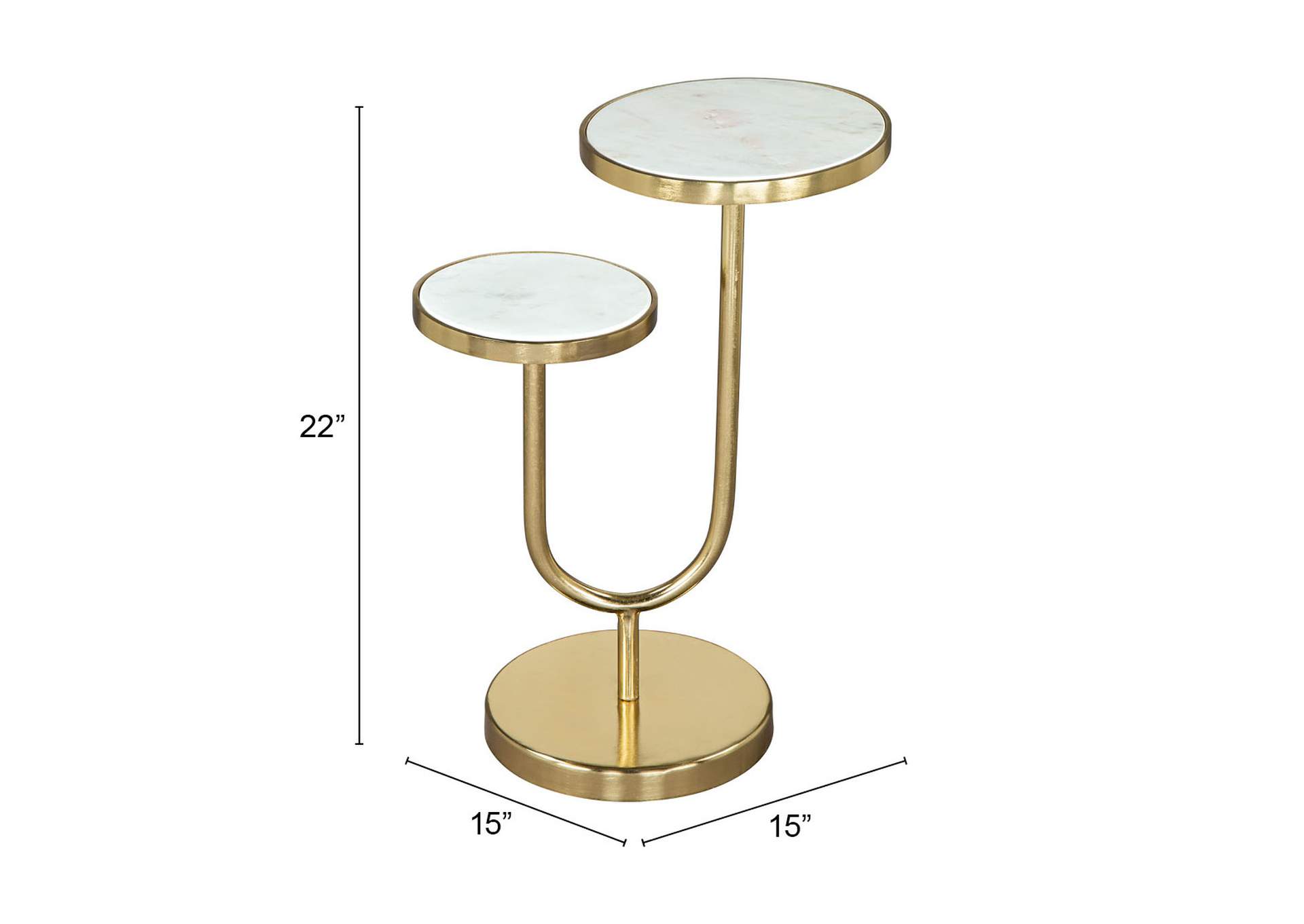 Marc Side Table White & Gold,Zuo