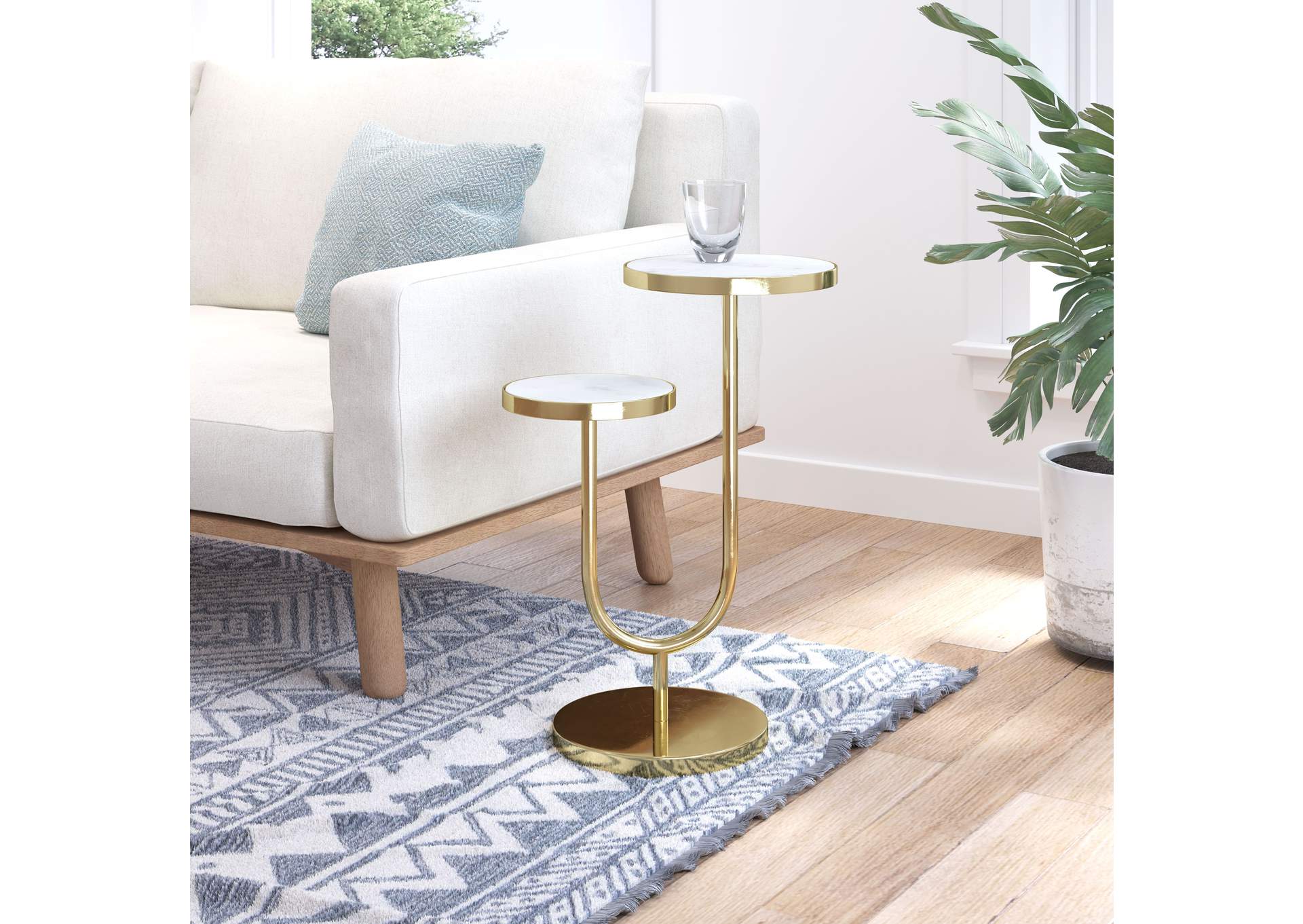 Marc Side Table White & Gold,Zuo