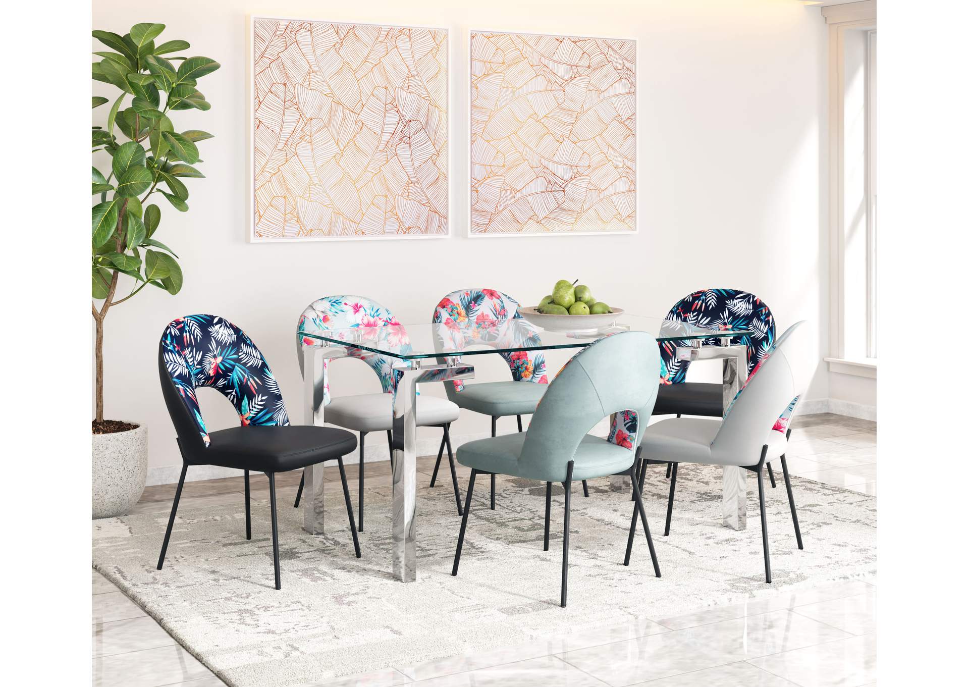 Torrey Dining Chair (Set Of 2) Multicolor Print & Gray,Zuo