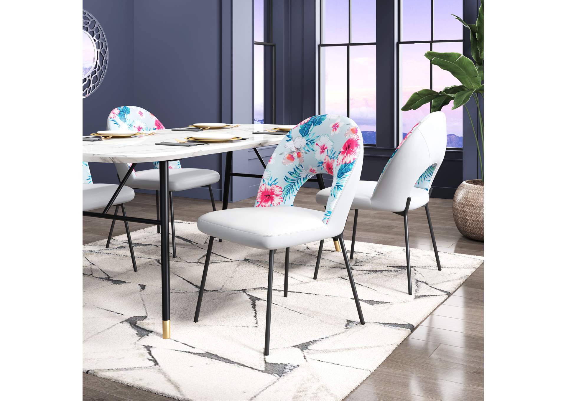 Torrey Dining Chair (Set Of 2) Multicolor Print & Gray,Zuo