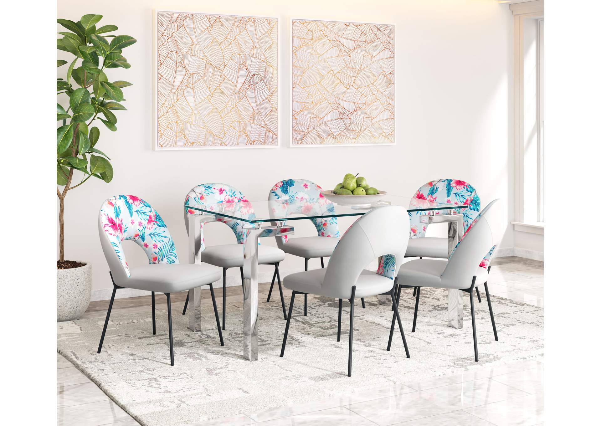 Torrey Dining Chair (Set Of 2) Multicolor Print & Gray,Zuo