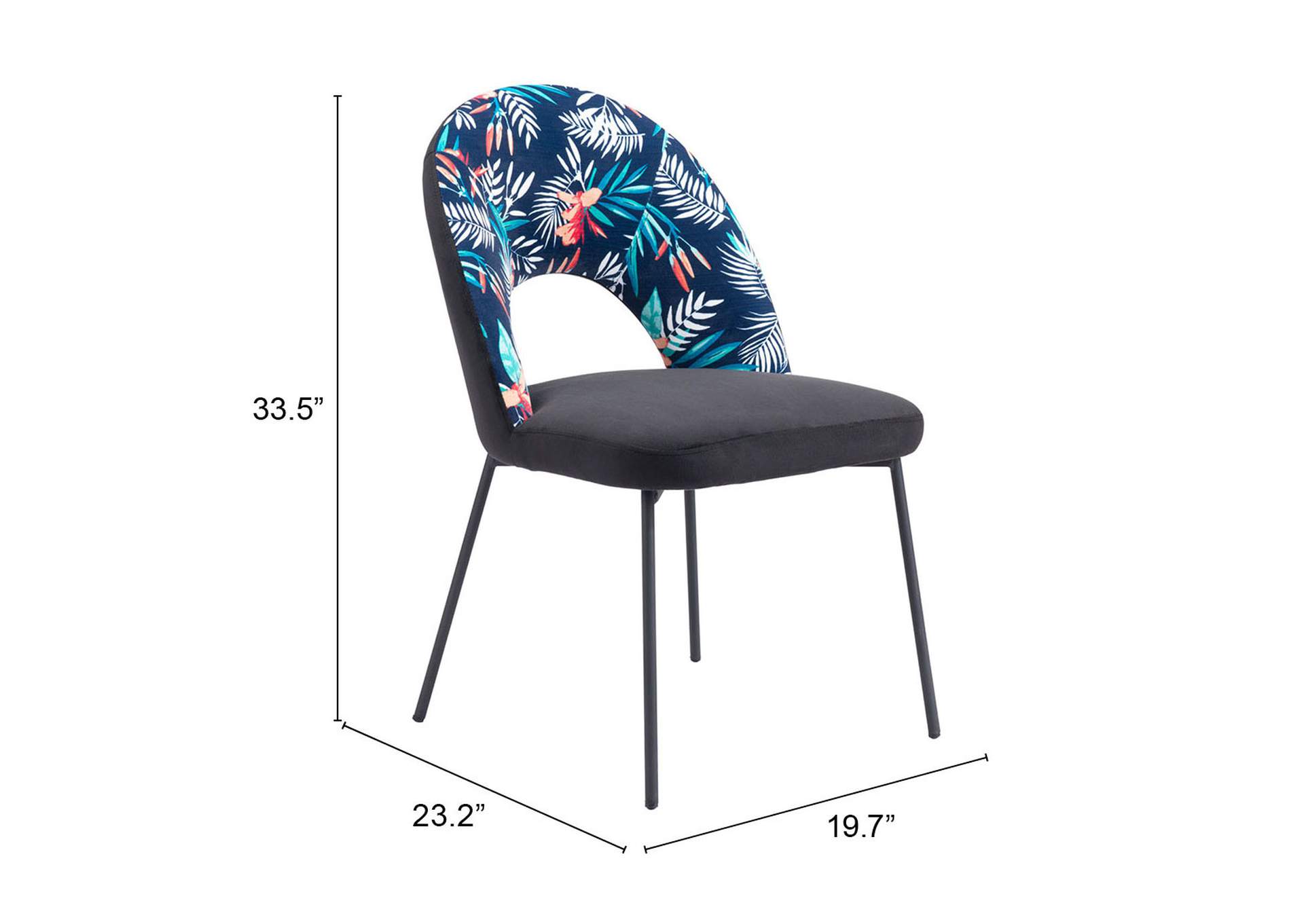 Merion Dining Chair (Set Of 2) Multicolor Print & Black,Zuo