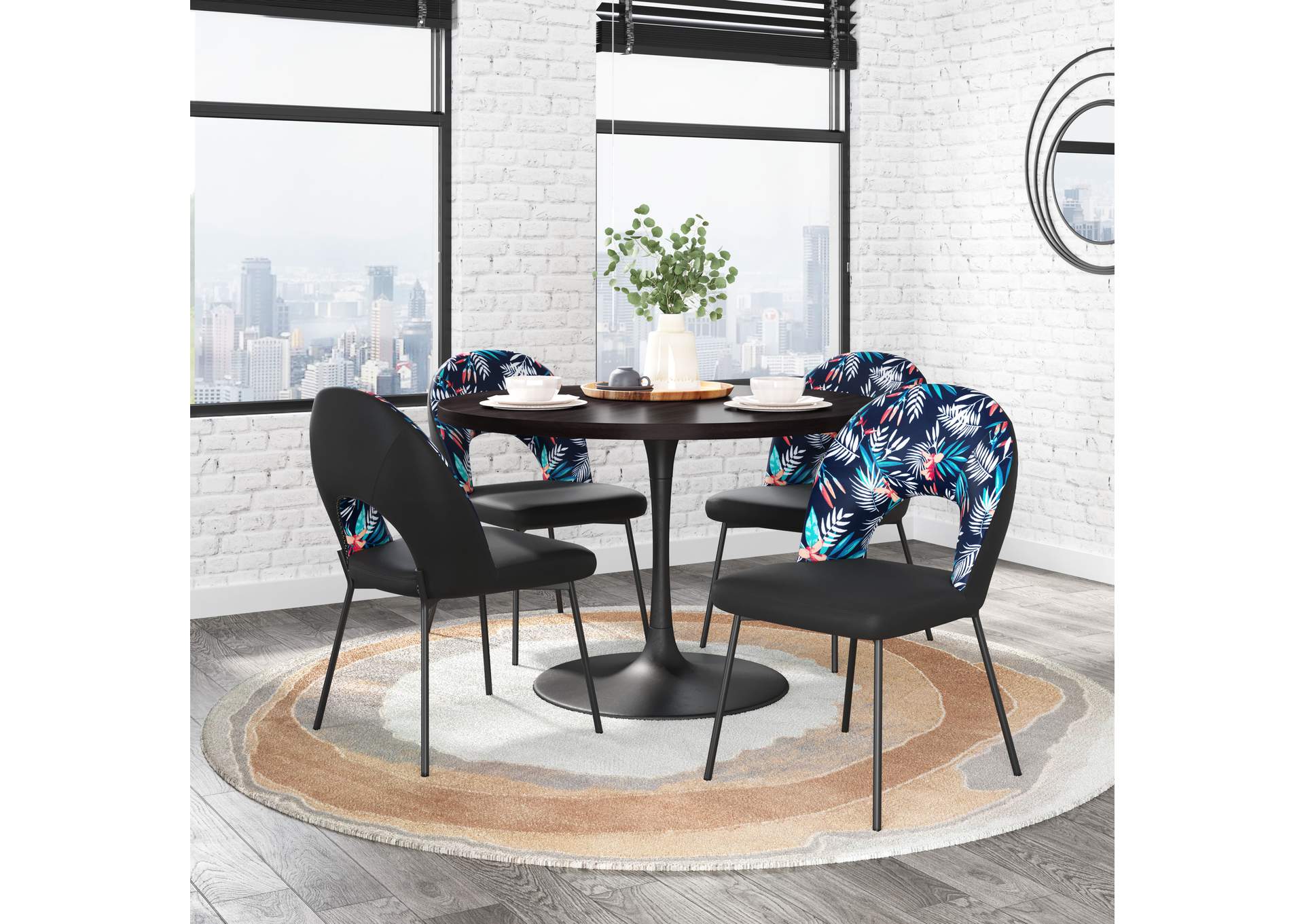 Merion Dining Chair (Set Of 2) Multicolor Print & Black,Zuo