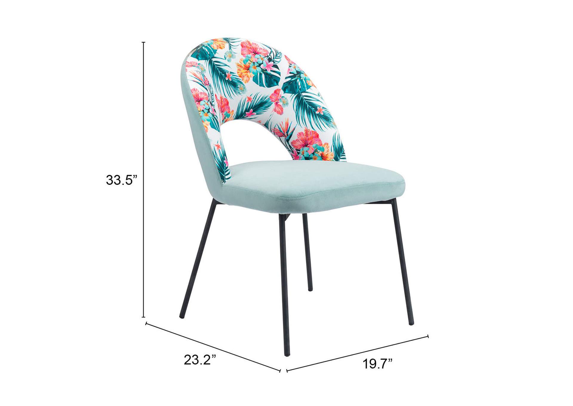 Bethpage Dining Chair (Set Of 2) Multicolor Print & Green,Zuo