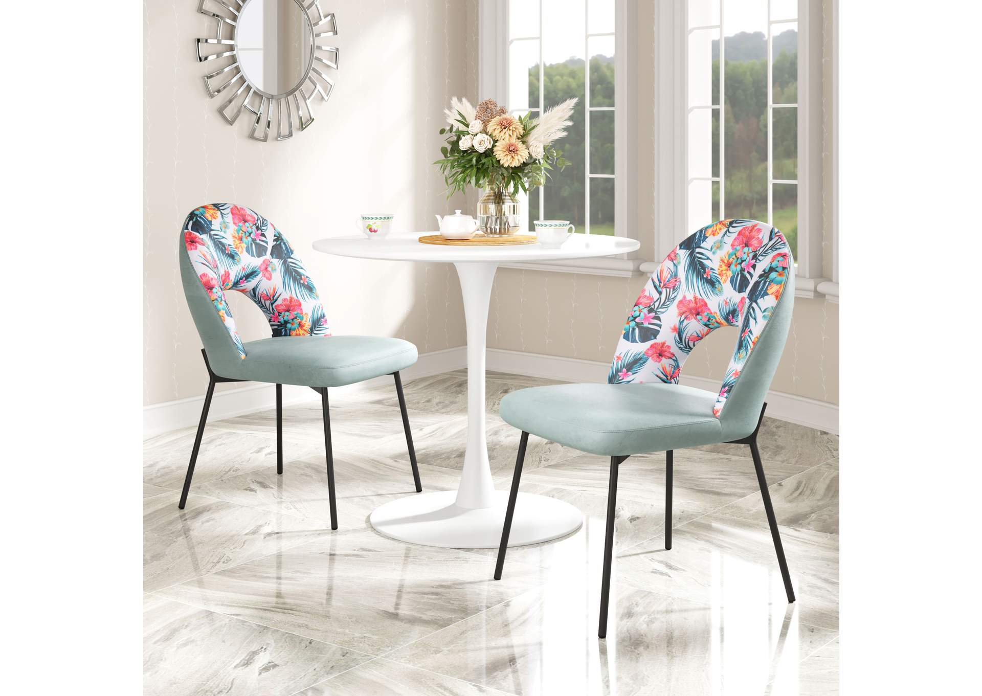 Bethpage Dining Chair (Set Of 2) Multicolor Print & Green,Zuo