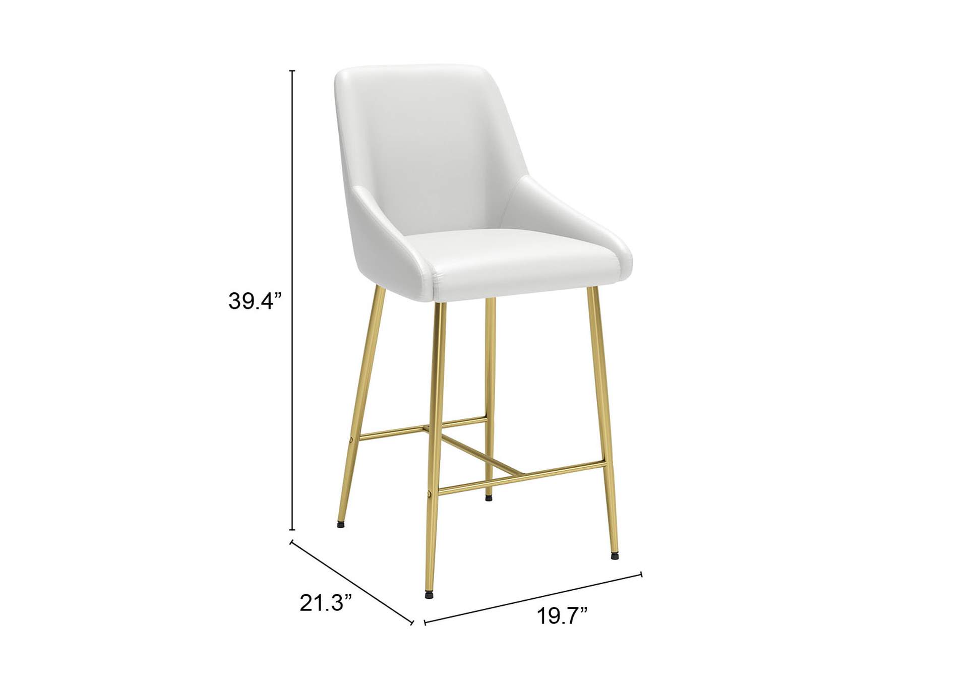 Madelaine Counter Stool White & Gold,Zuo