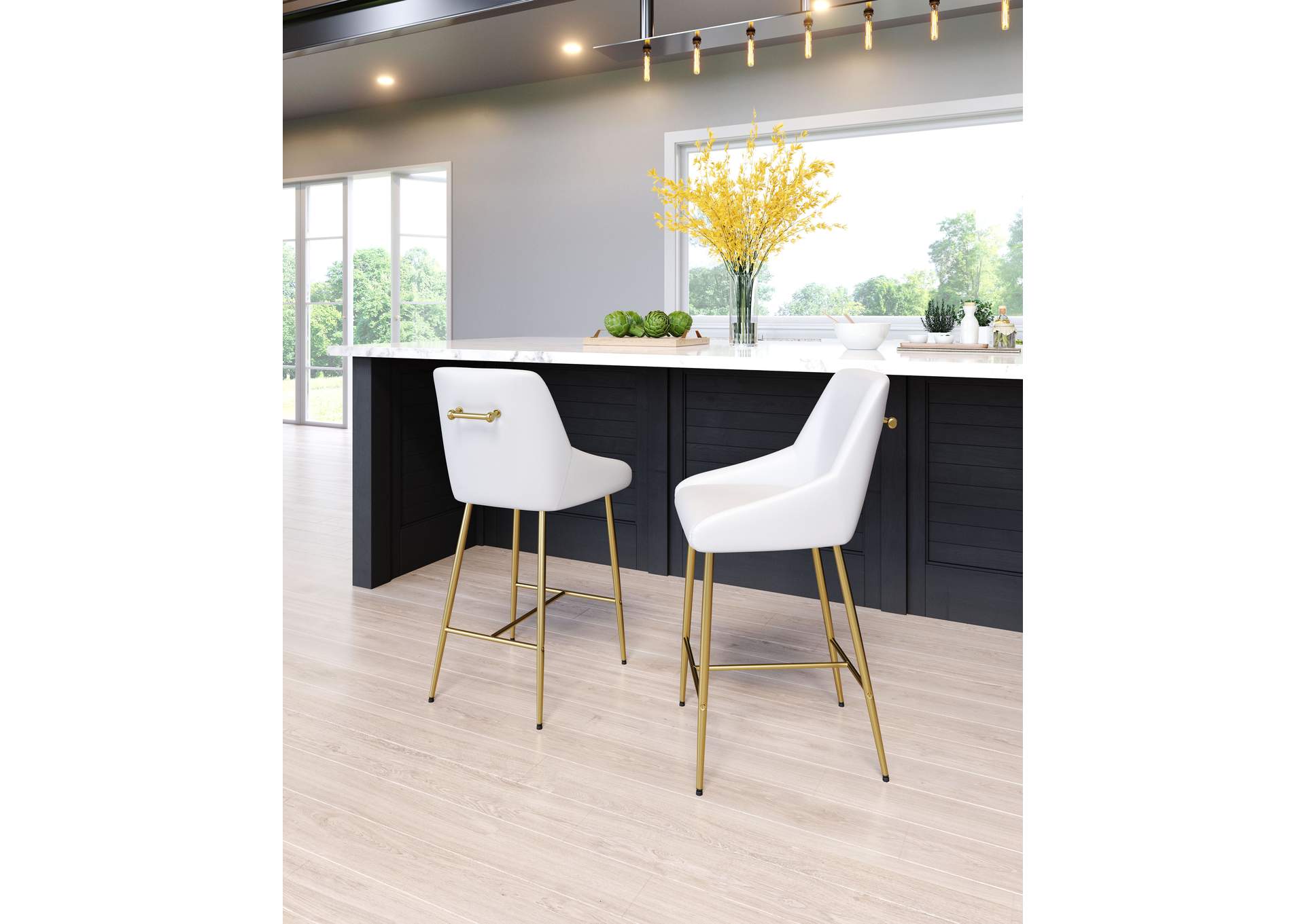 Madelaine Counter Stool White & Gold,Zuo