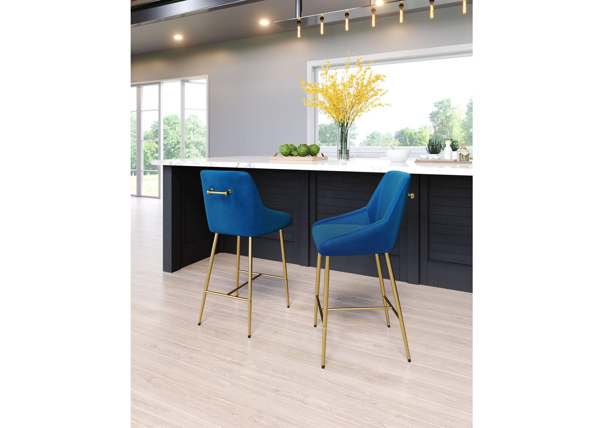 Madelaine Counter Stool Navy Blue & Gold,Zuo