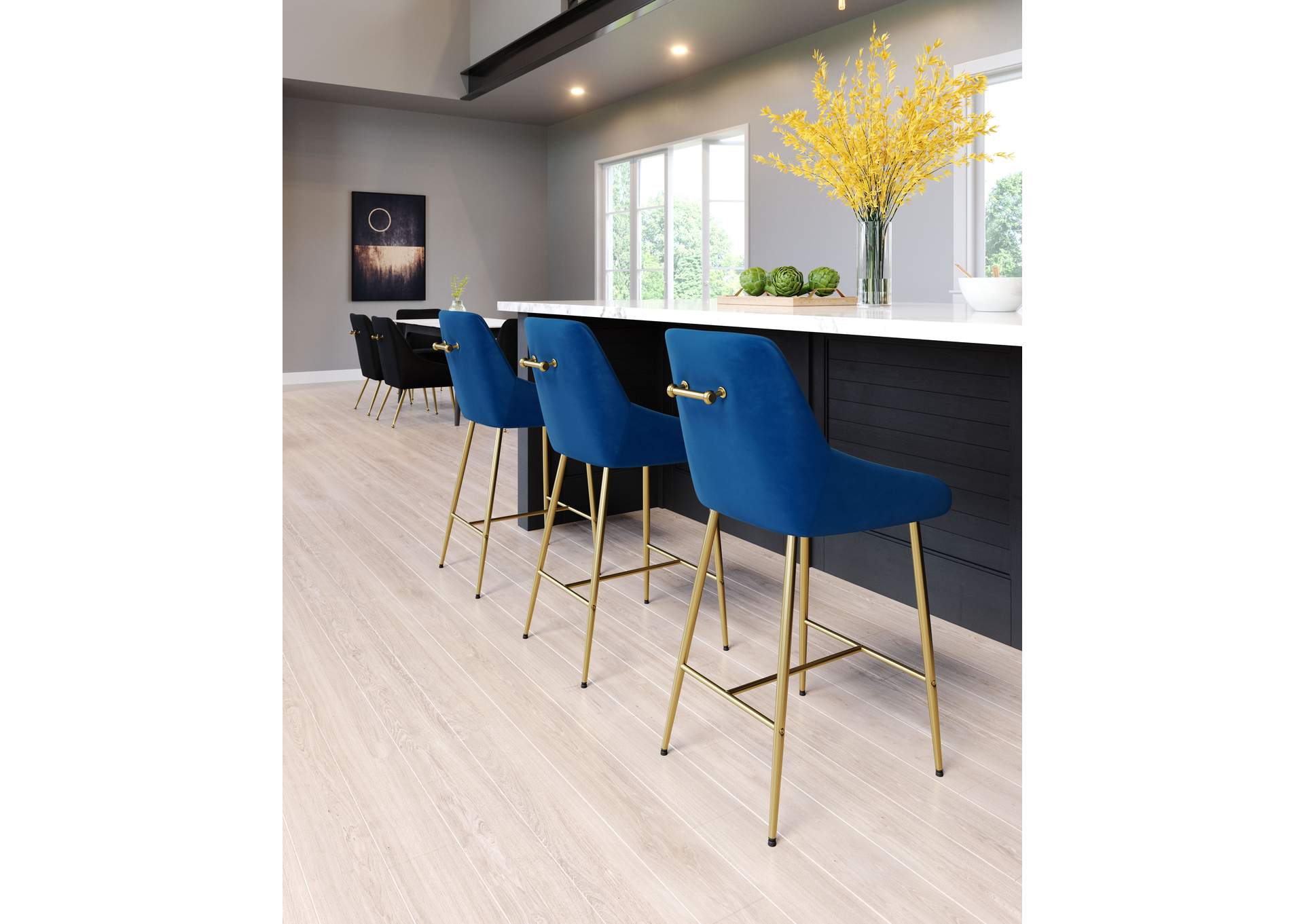 Madelaine Counter Stool Navy Blue & Gold,Zuo