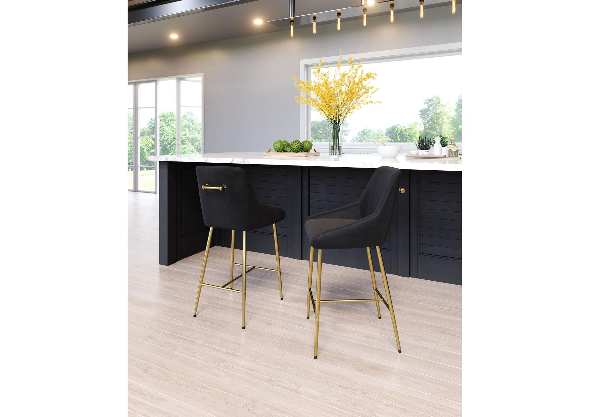 Madelaine Counter Stool Black & Gold,Zuo