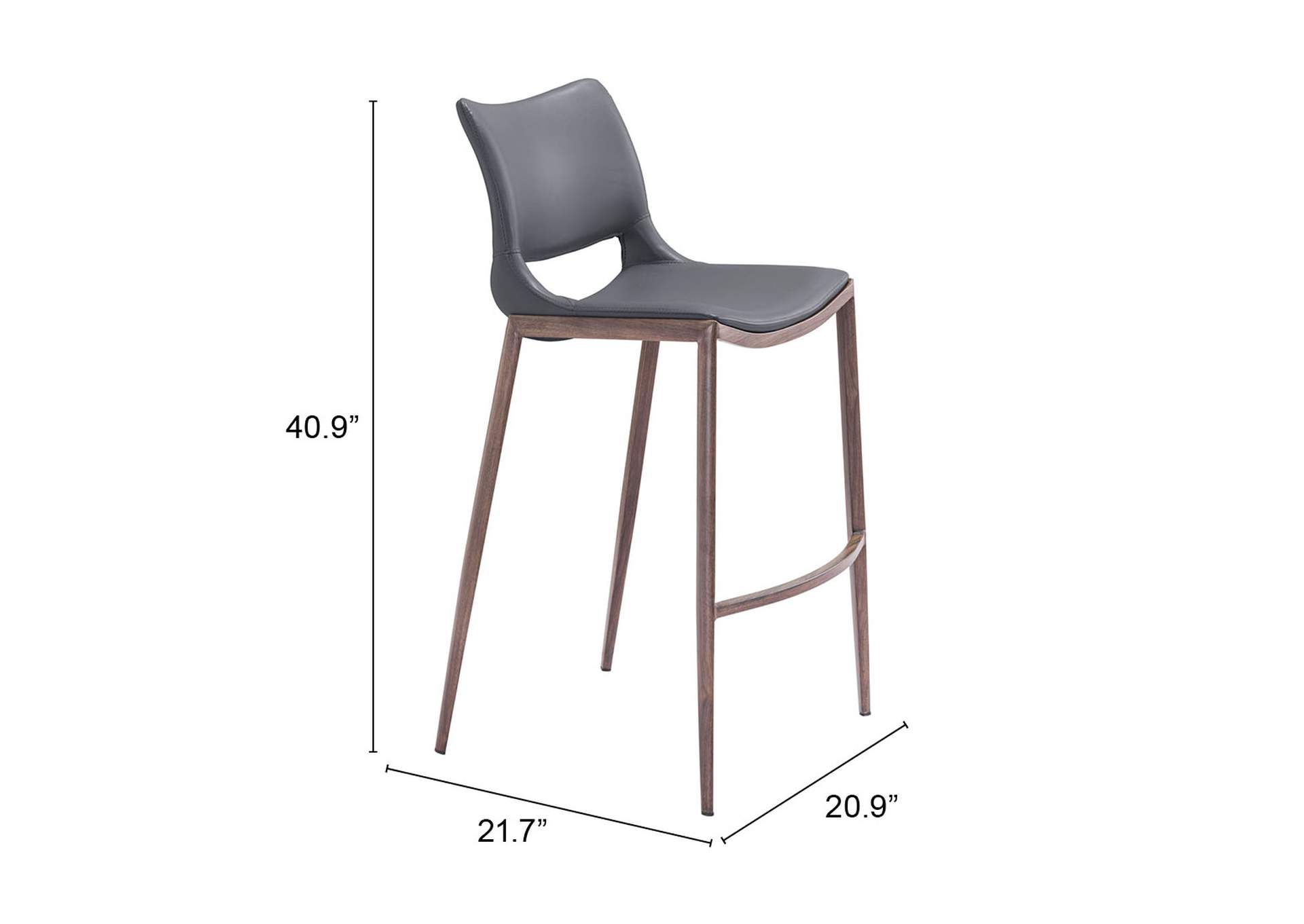 Ace Barstool (Set Of 2) Dark Gray & Walnut,Zuo