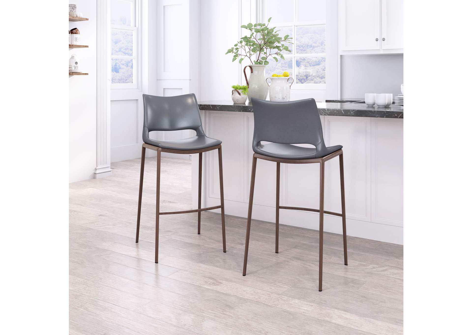 Ace Barstool (Set Of 2) Dark Gray & Walnut,Zuo