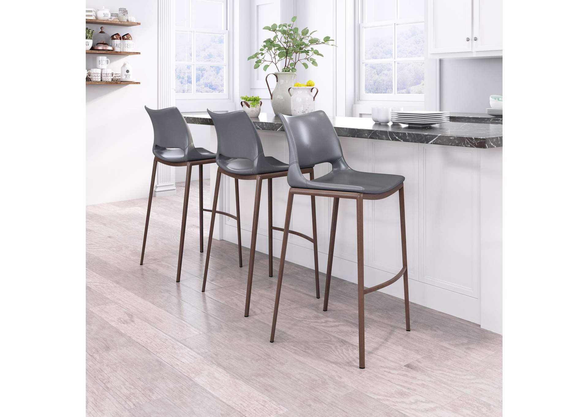 Ace Barstool (Set Of 2) Dark Gray & Walnut,Zuo