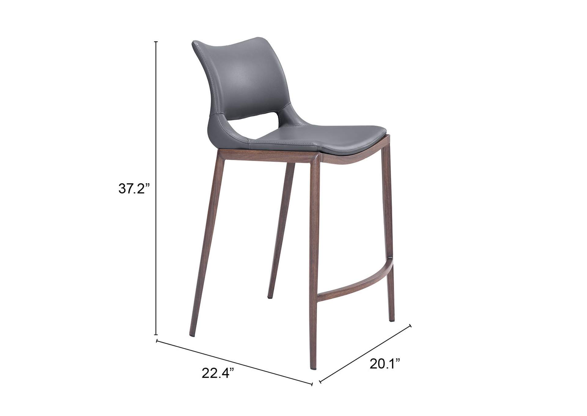 Ace Counter Stool (Set Of 2) Dark Gray & Walnut,Zuo