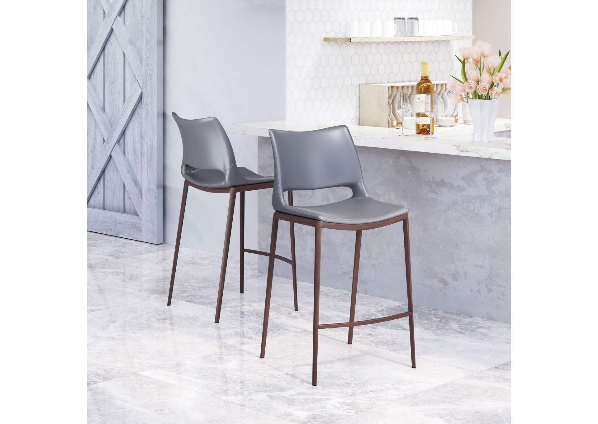 Ace Counter Stool (Set Of 2) Dark Gray & Walnut,Zuo