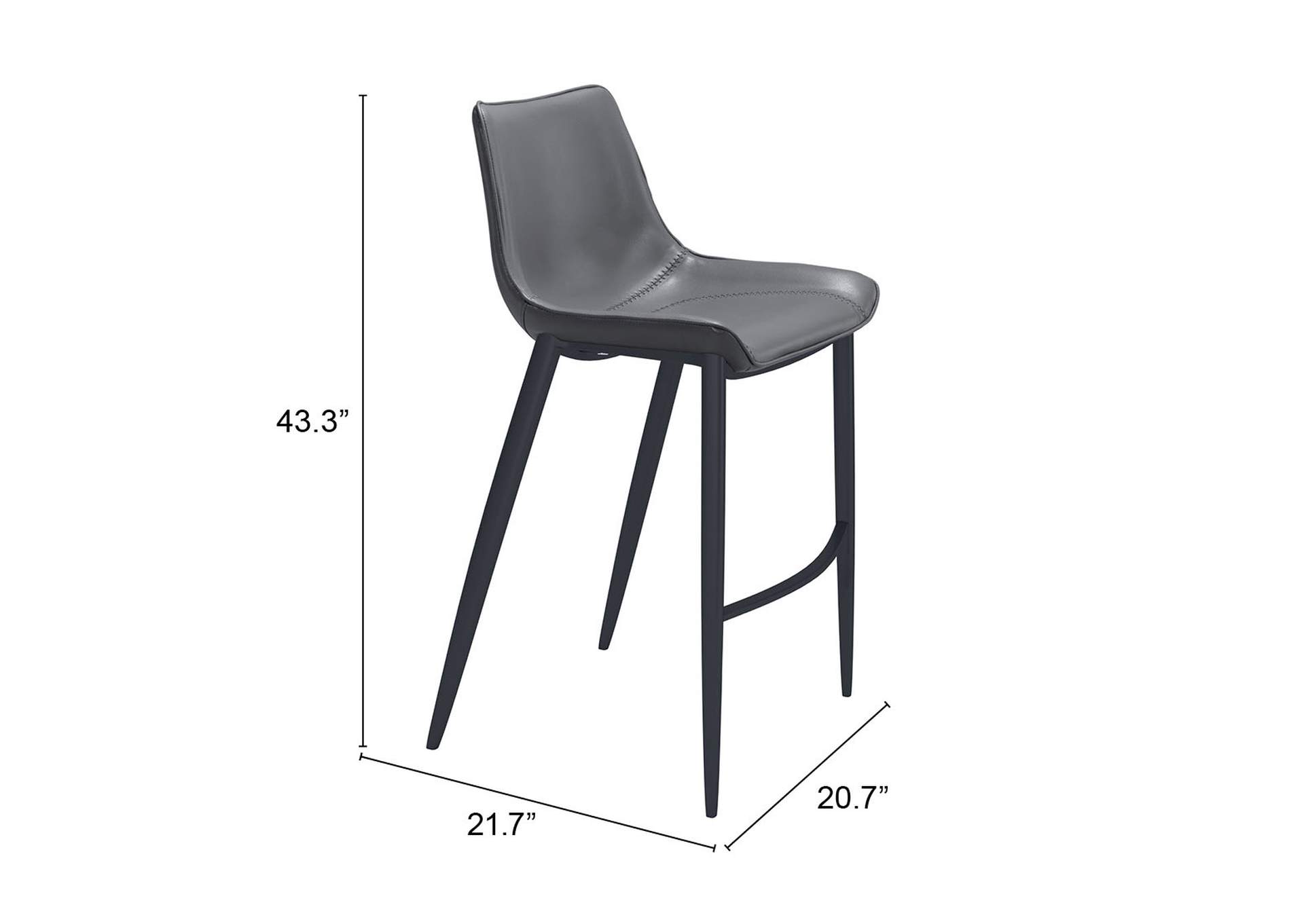 Magnus Barstool (Set Of 2) Dark Gray & Black,Zuo